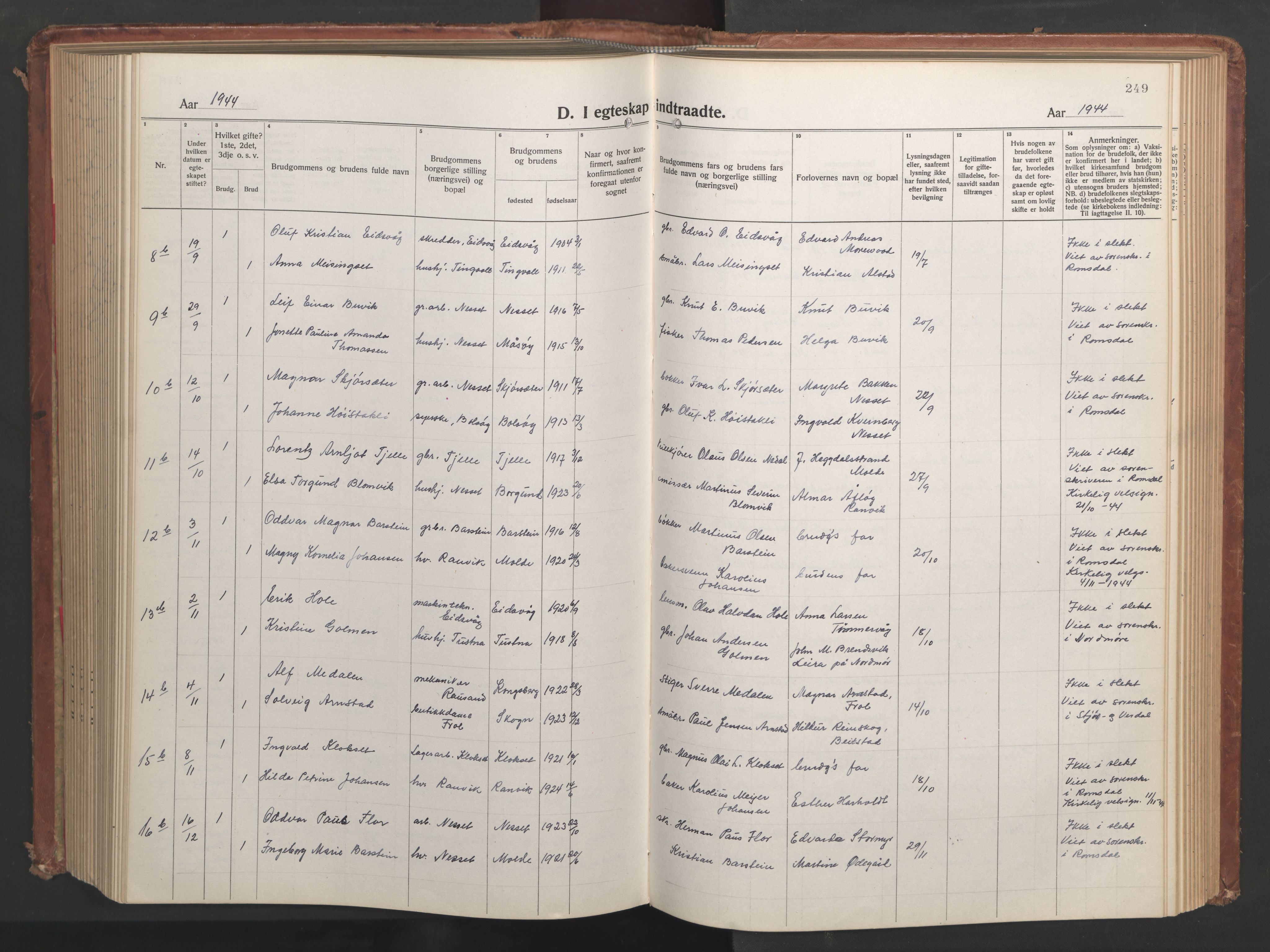 Ministerialprotokoller, klokkerbøker og fødselsregistre - Møre og Romsdal, SAT/A-1454/551/L0633: Parish register (copy) no. 551C05, 1921-1961, p. 249