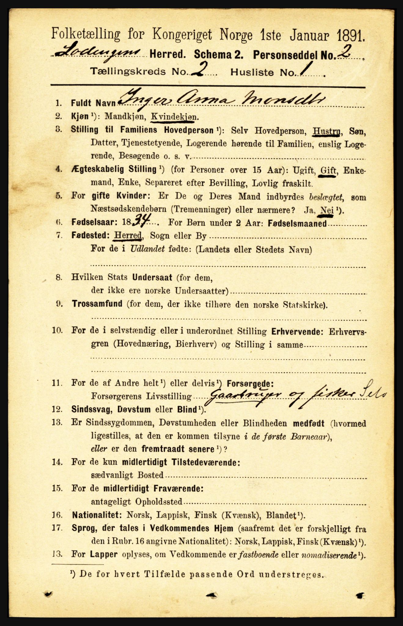 RA, 1891 census for 1851 Lødingen, 1891, p. 736