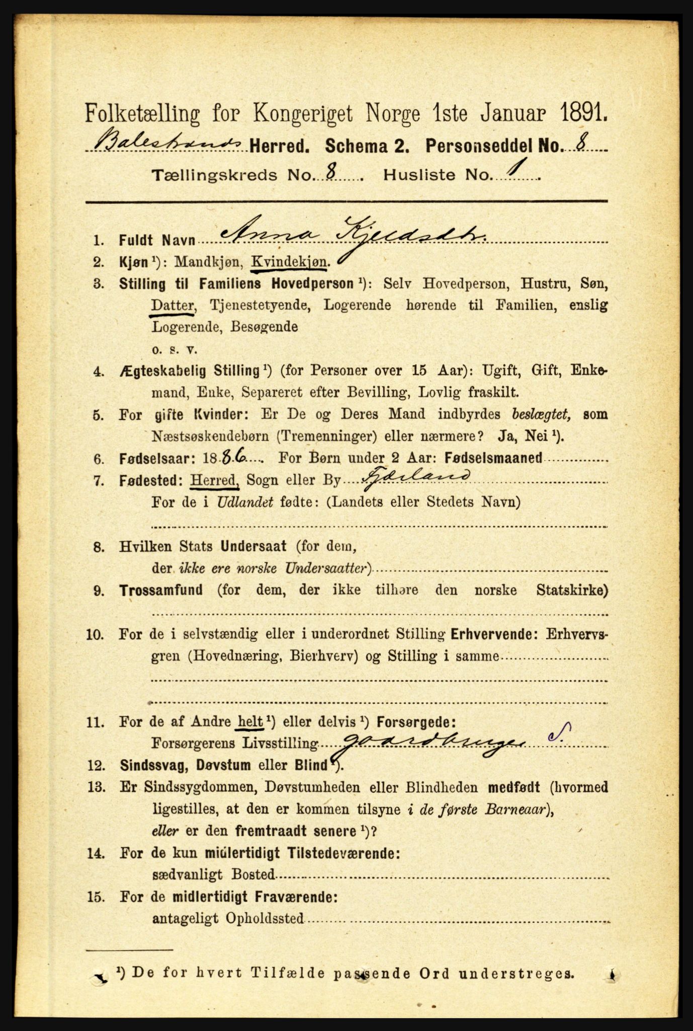 RA, 1891 census for 1418 Balestrand, 1891, p. 1736