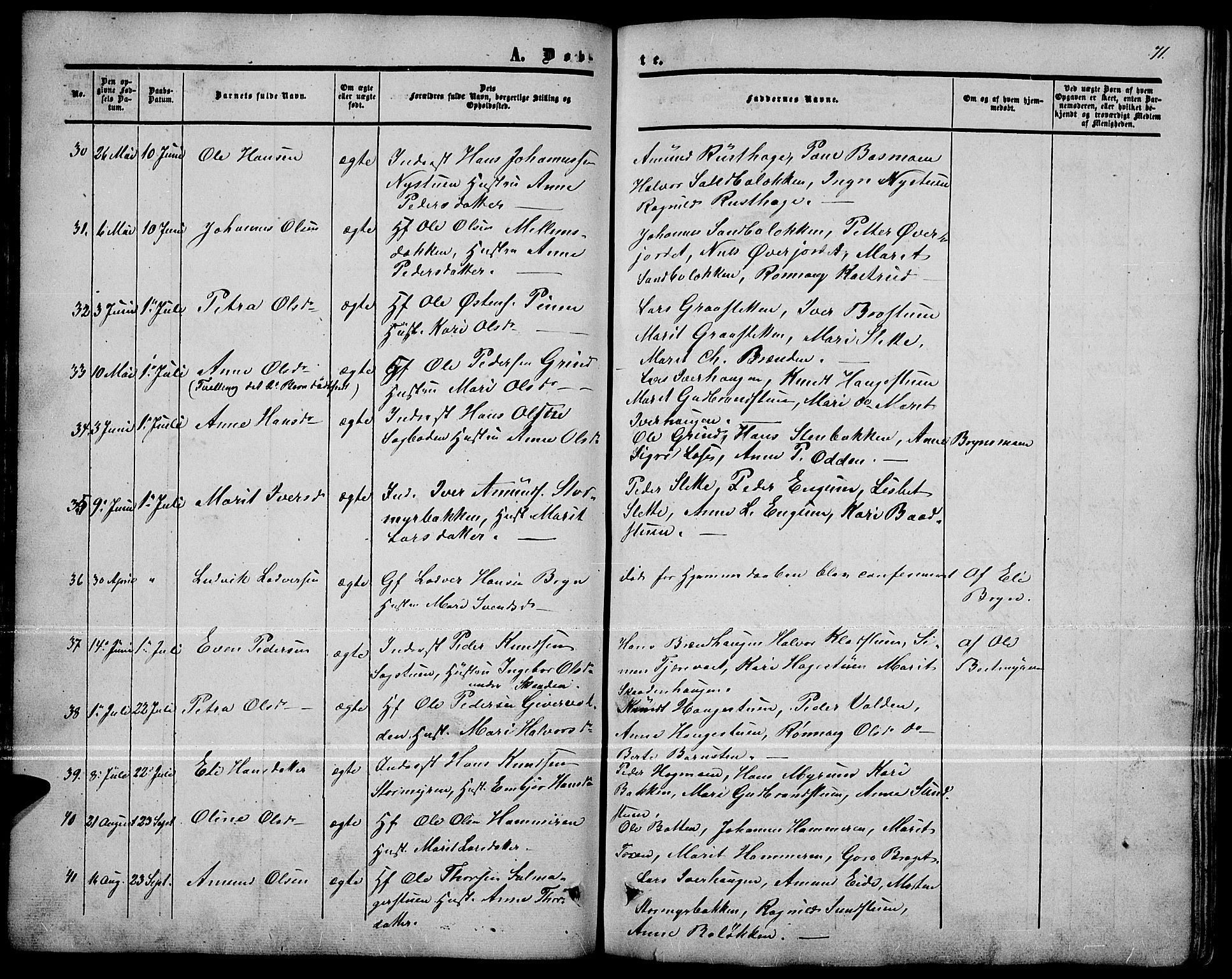 Nord-Fron prestekontor, AV/SAH-PREST-080/H/Ha/Hab/L0001: Parish register (copy) no. 1, 1851-1883, p. 71