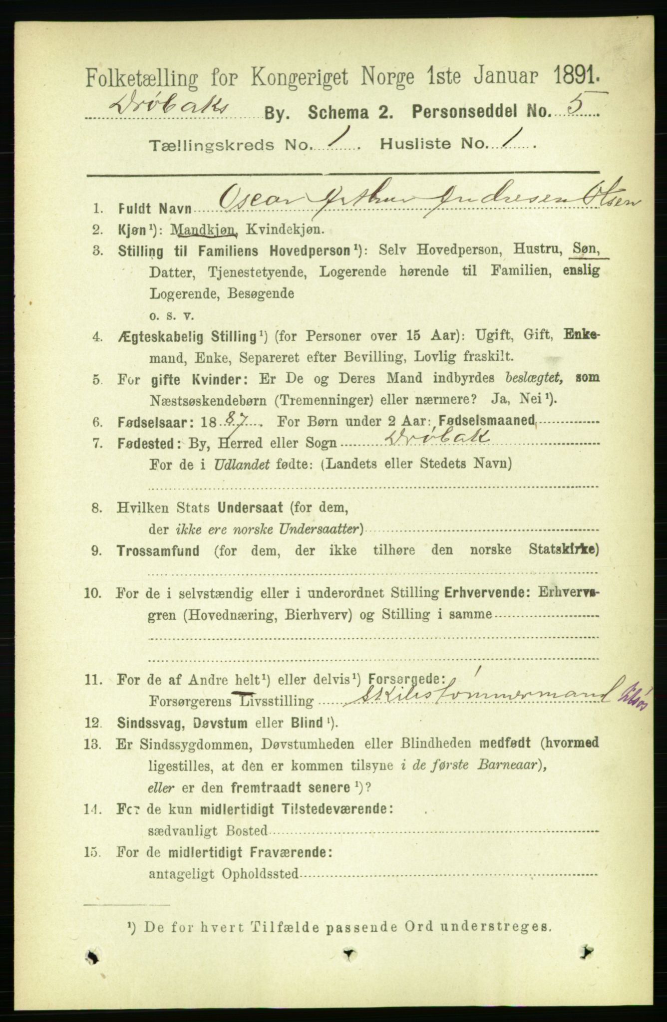 RA, 1891 census for 0203 Drøbak, 1891, p. 604