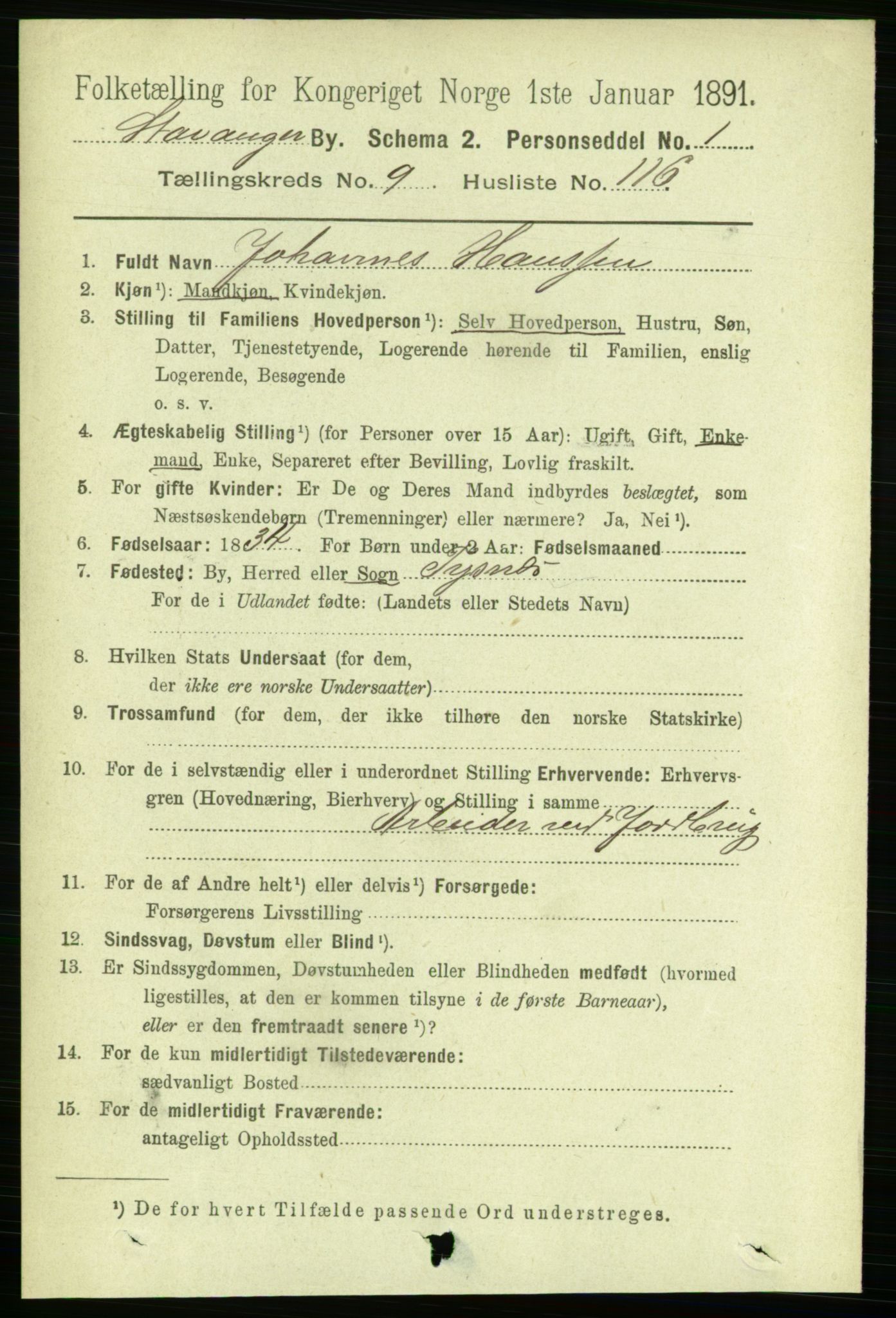 RA, 1891 census for 1103 Stavanger, 1891, p. 13706