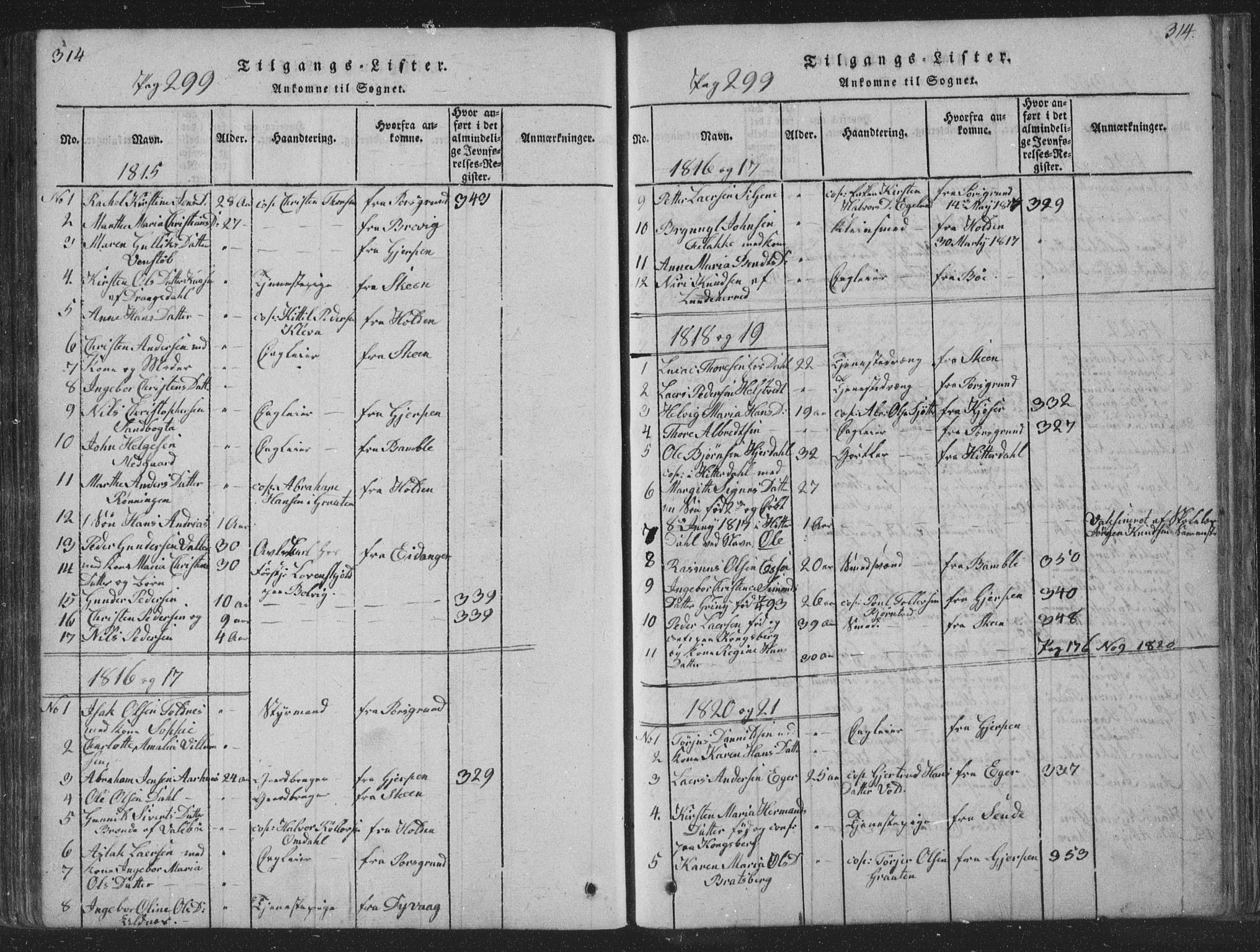 Solum kirkebøker, SAKO/A-306/F/Fa/L0004: Parish register (official) no. I 4, 1814-1833, p. 314