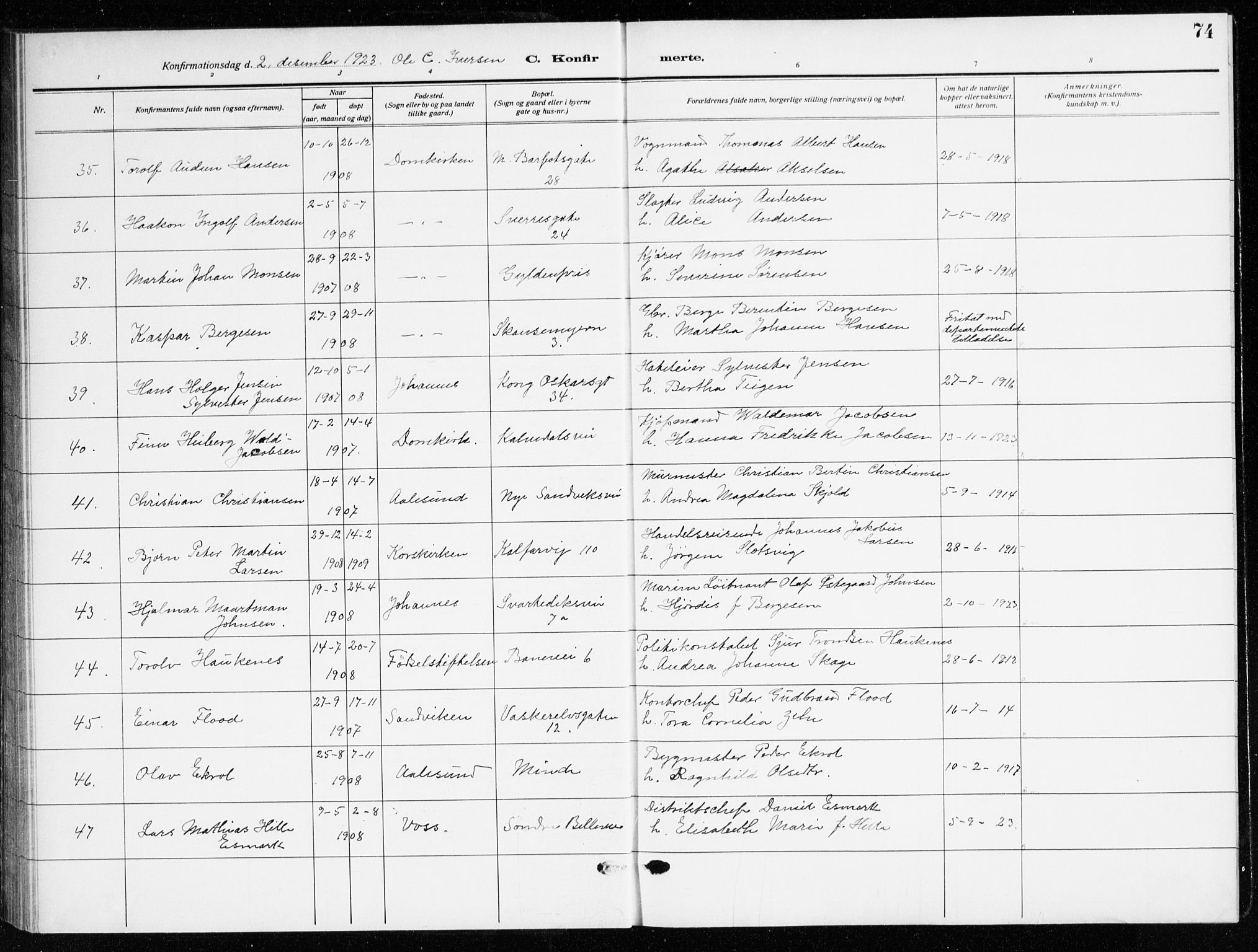 Domkirken sokneprestembete, AV/SAB-A-74801/H/Haa/L0032: Parish register (official) no. C 7, 1915-1930, p. 74