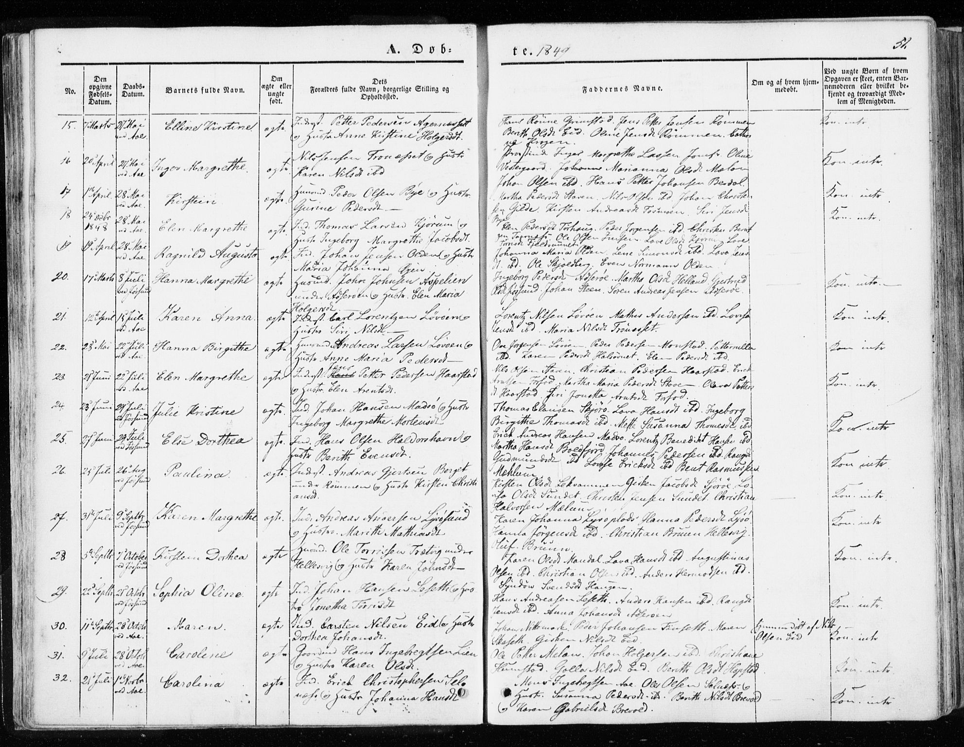 Ministerialprotokoller, klokkerbøker og fødselsregistre - Sør-Trøndelag, SAT/A-1456/655/L0677: Parish register (official) no. 655A06, 1847-1860, p. 51