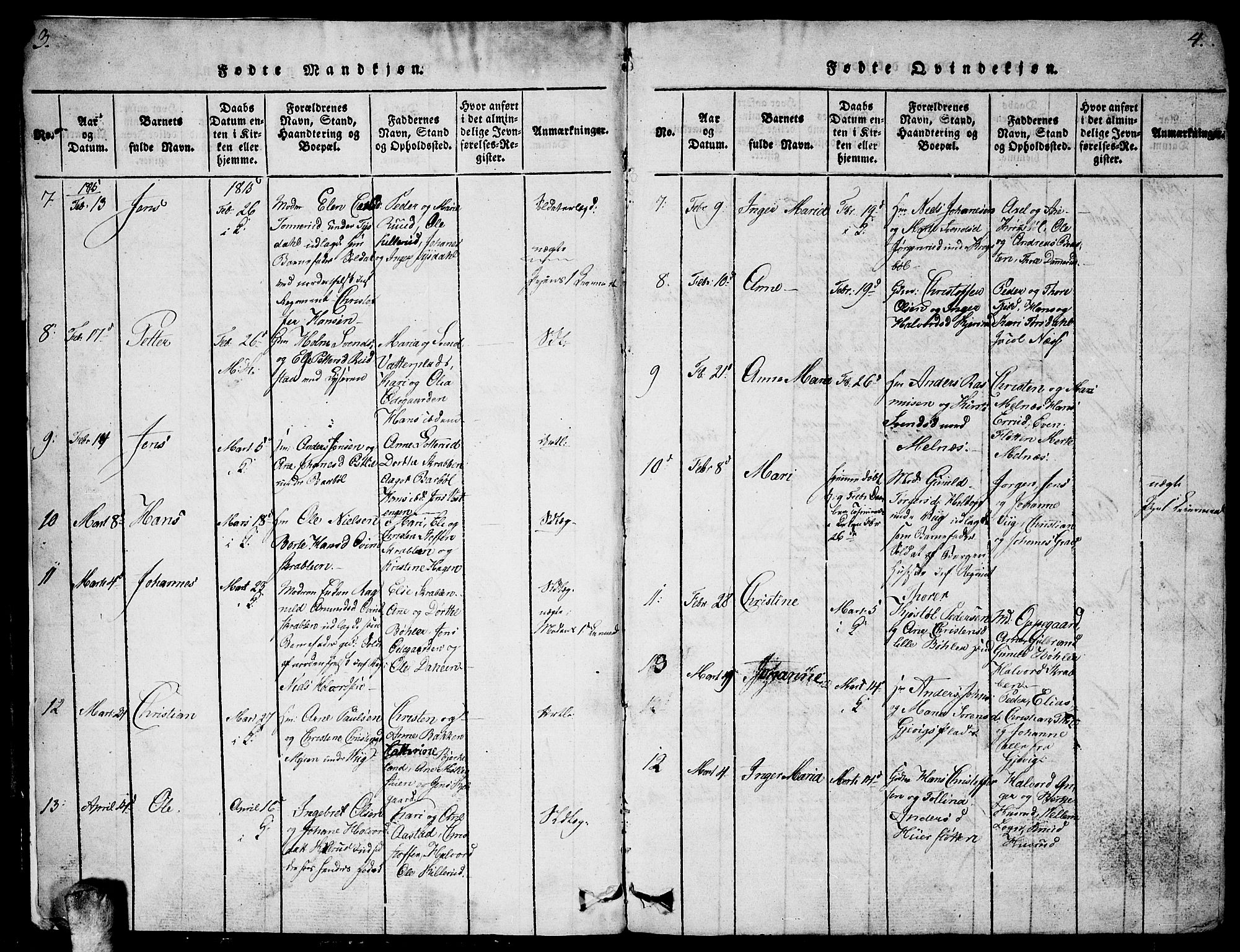 Enebakk prestekontor Kirkebøker, AV/SAO-A-10171c/G/Ga/L0001: Parish register (copy) no. I 1, 1815-1833, p. 3-4