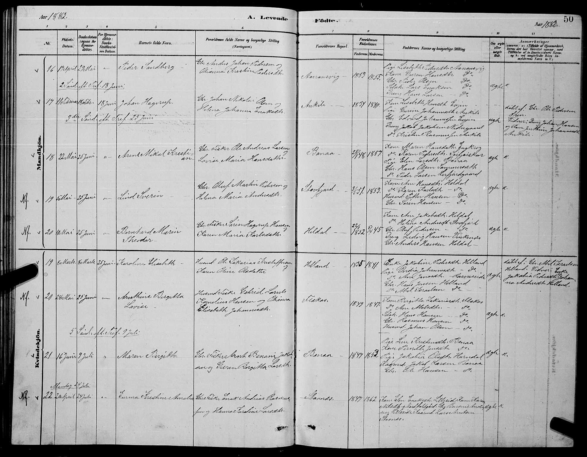 Ministerialprotokoller, klokkerbøker og fødselsregistre - Nordland, AV/SAT-A-1459/853/L0776: Parish register (copy) no. 853C04, 1878-1889, p. 50