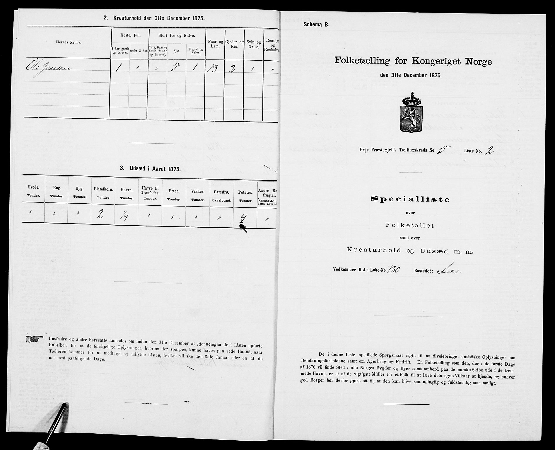 SAK, 1875 census for 0934P Evje, 1875, p. 400