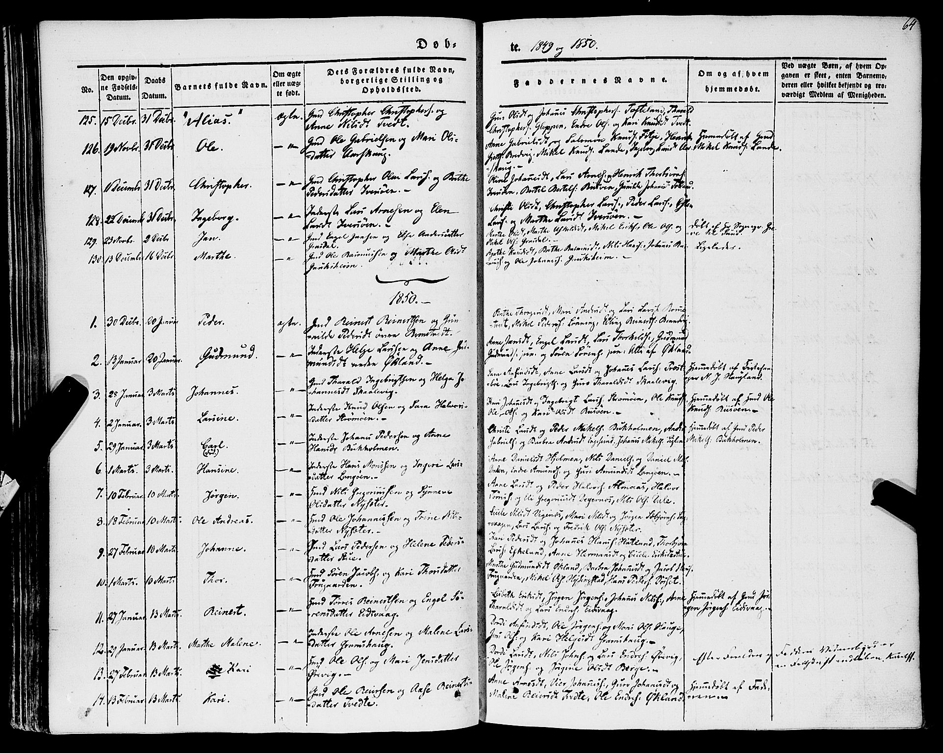 Stord sokneprestembete, SAB/A-78201/H/Haa: Parish register (official) no. A 7, 1841-1861, p. 64