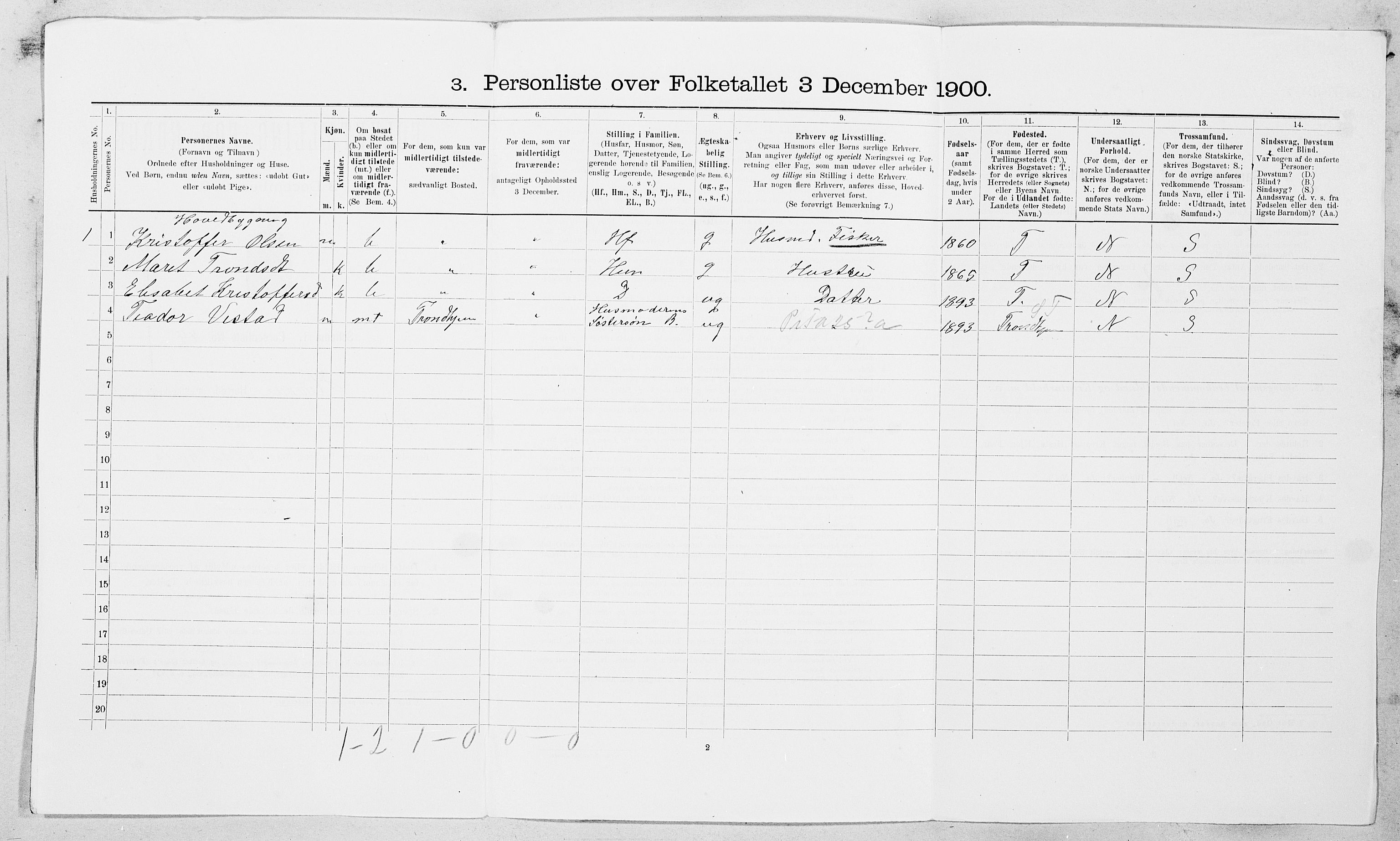 SAT, 1900 census for Hemne, 1900, p. 111