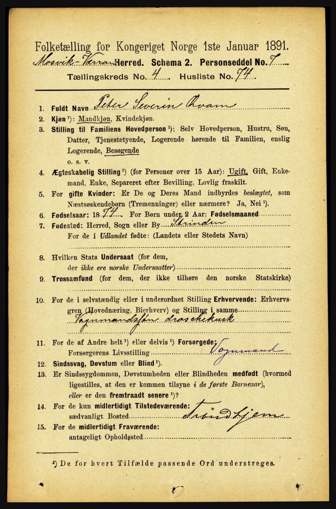 RA, 1891 census for 1723 Mosvik og Verran, 1891, p. 1892