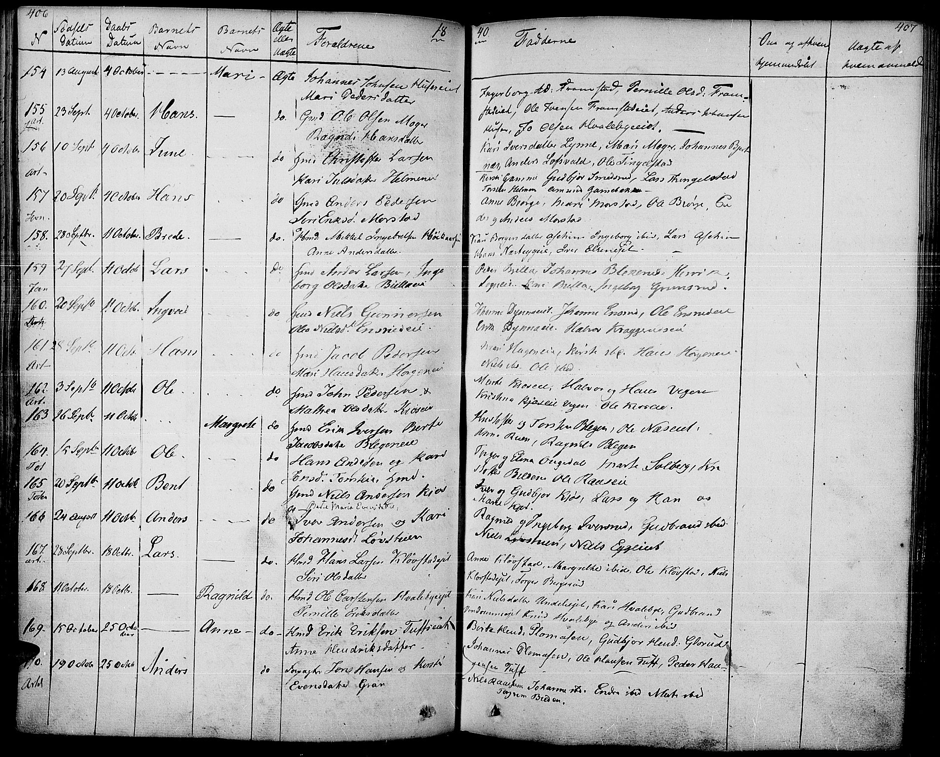 Gran prestekontor, AV/SAH-PREST-112/H/Ha/Haa/L0010: Parish register (official) no. 10, 1824-1842, p. 406-407