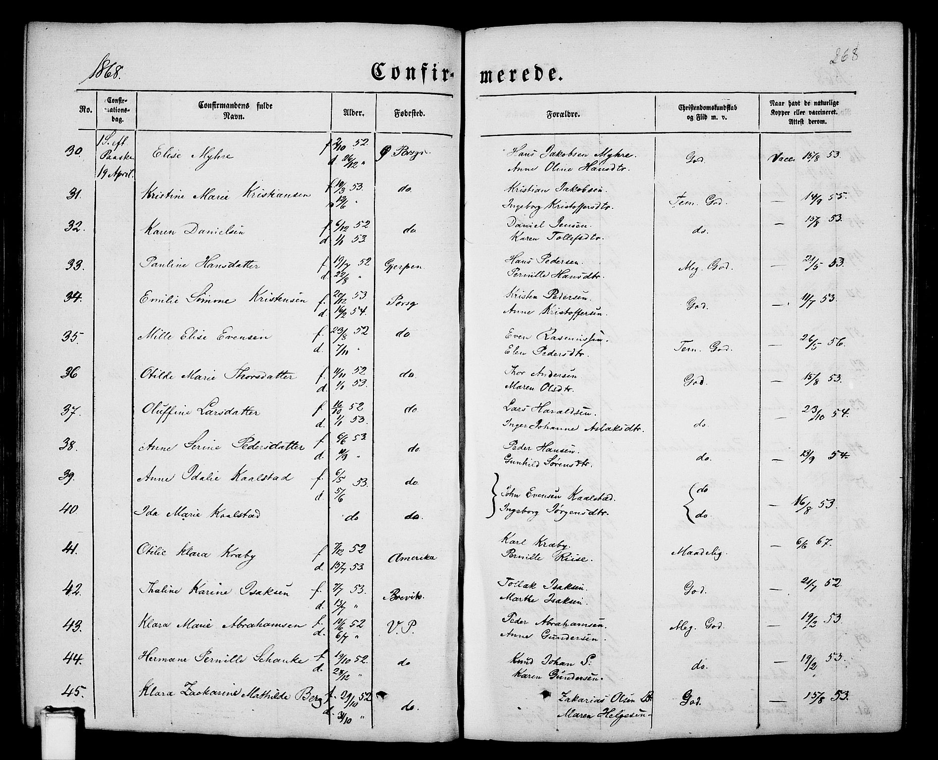 Porsgrunn kirkebøker , SAKO/A-104/G/Gb/L0004: Parish register (copy) no. II 4, 1853-1882, p. 268