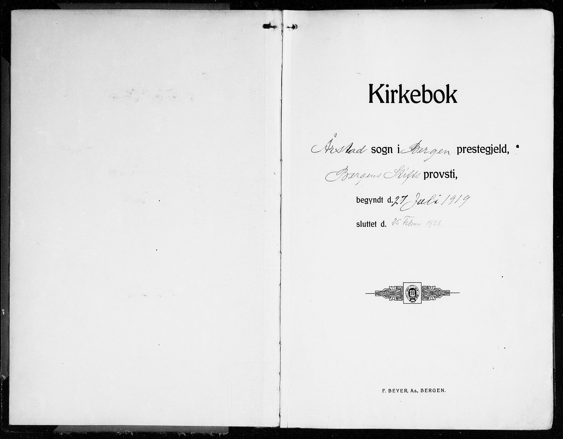 Årstad Sokneprestembete, AV/SAB-A-79301/H/Haa/L0004: Parish register (official) no. A 4, 1919-1928