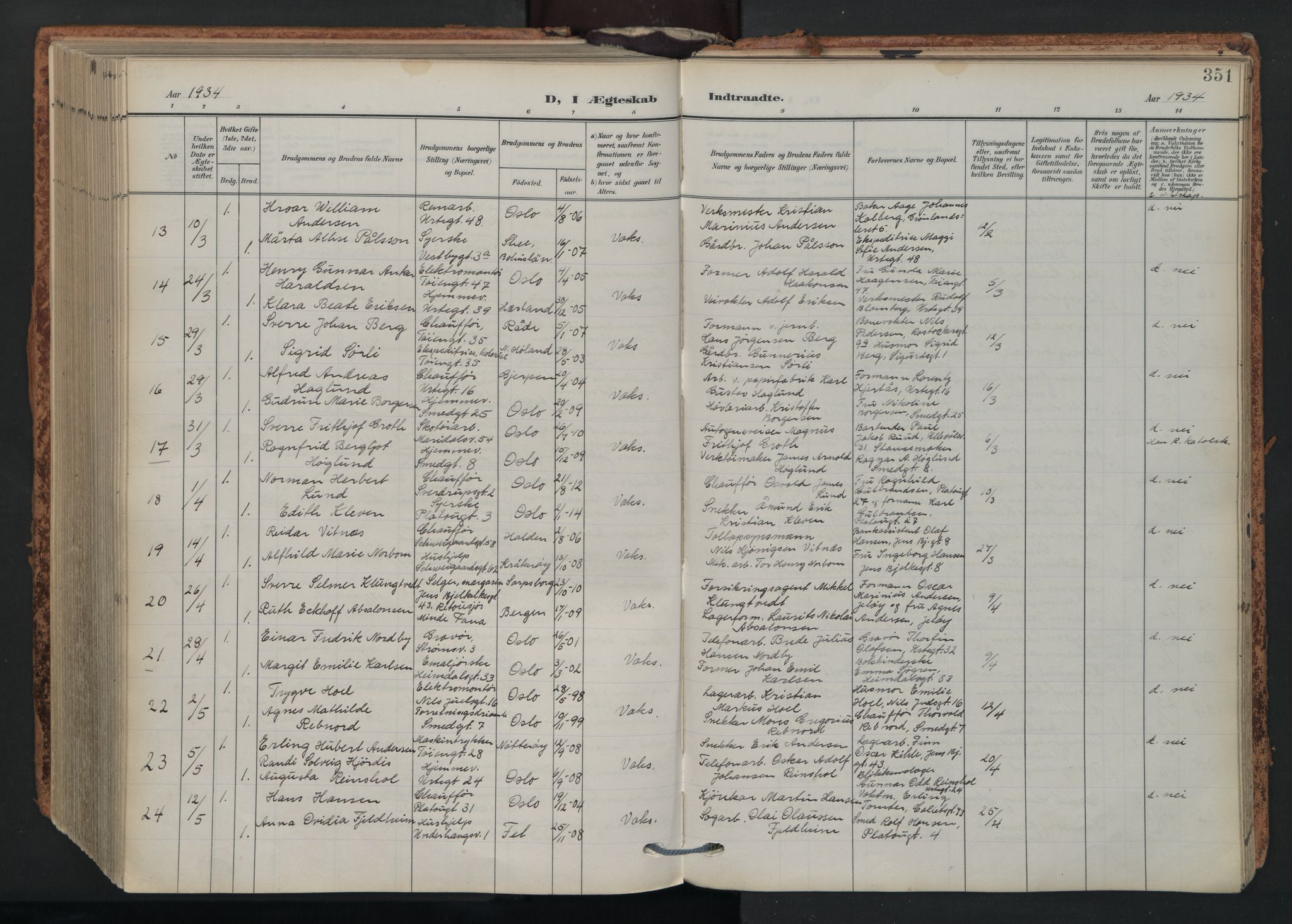 Grønland prestekontor Kirkebøker, AV/SAO-A-10848/F/Fa/L0017: Parish register (official) no. 17, 1906-1934, p. 351