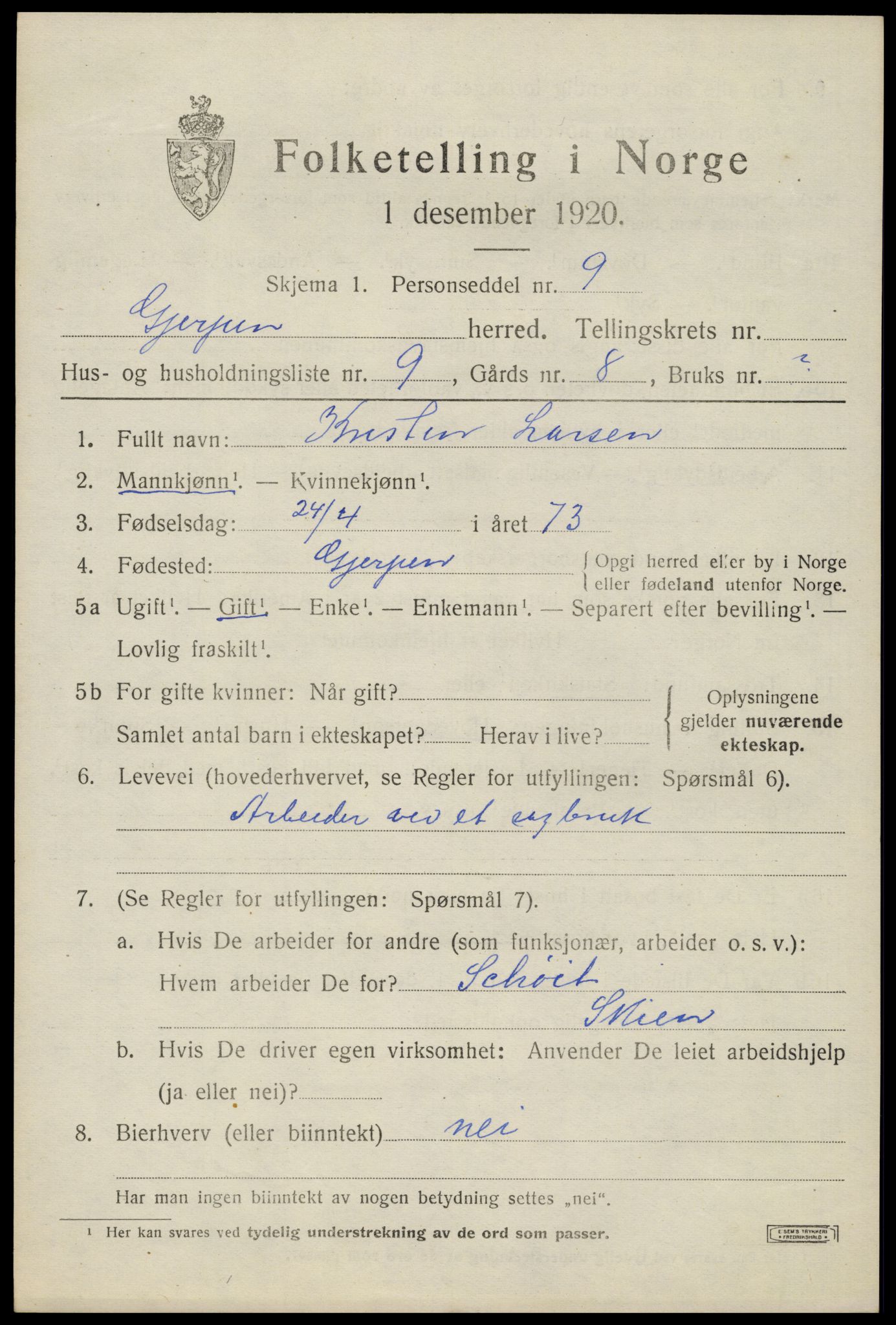 SAKO, 1920 census for Gjerpen, 1920, p. 4204