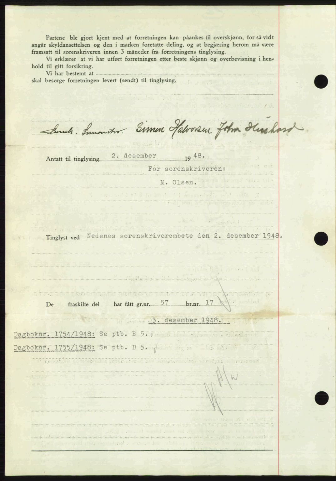 Nedenes sorenskriveri, AV/SAK-1221-0006/G/Gb/Gba/L0060: Mortgage book no. A12, 1948-1949, Diary no: : 1753/1948