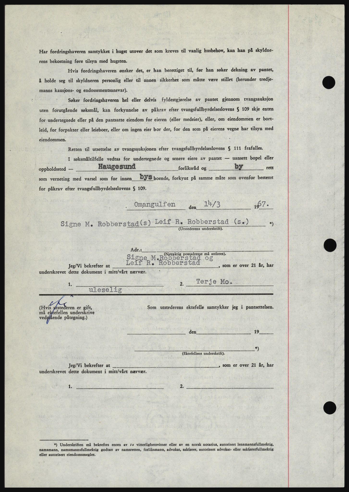 Haugesund tingrett, SAST/A-101415/01/II/IIC/L0056: Mortgage book no. B 56, 1966-1967, Diary no: : 815/1967