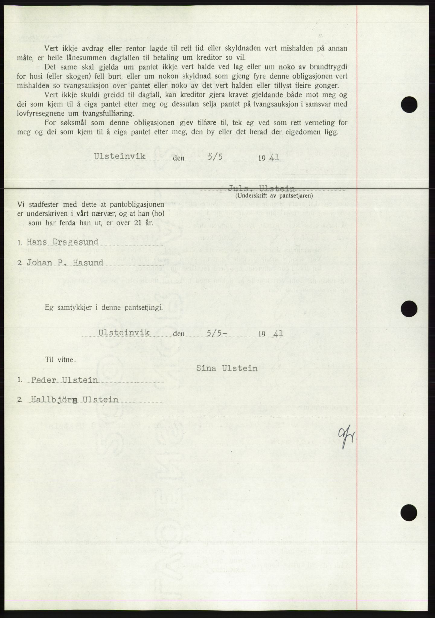 Søre Sunnmøre sorenskriveri, AV/SAT-A-4122/1/2/2C/L0071: Mortgage book no. 65, 1941-1941, Diary no: : 457/1941