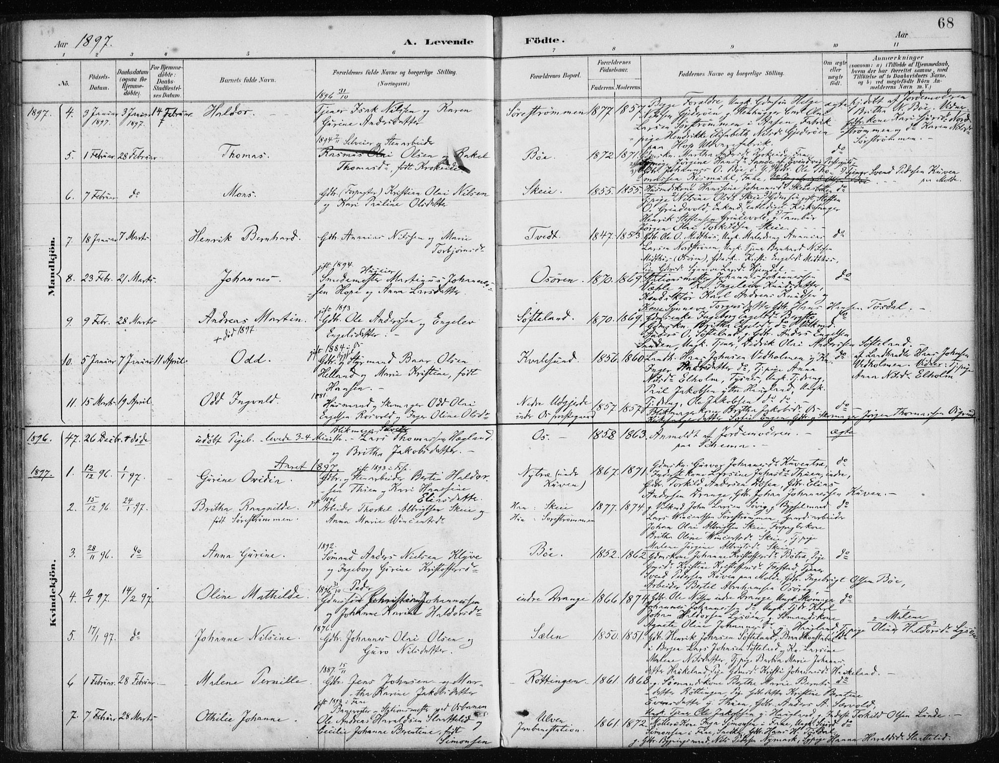 Os sokneprestembete, AV/SAB-A-99929: Parish register (official) no. B 1, 1885-1902, p. 68