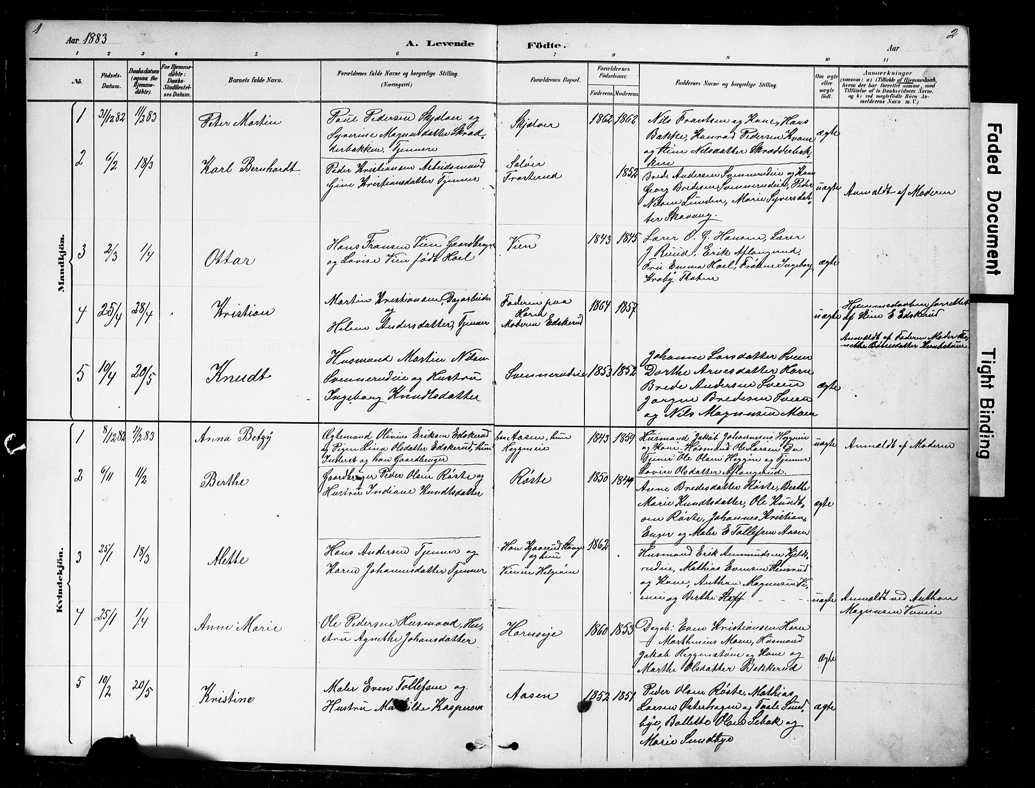 Nes prestekontor, Hedmark, AV/SAH-PREST-020/L/La/L0016: Parish register (copy) no. 16, 1883-1900, p. 1-2