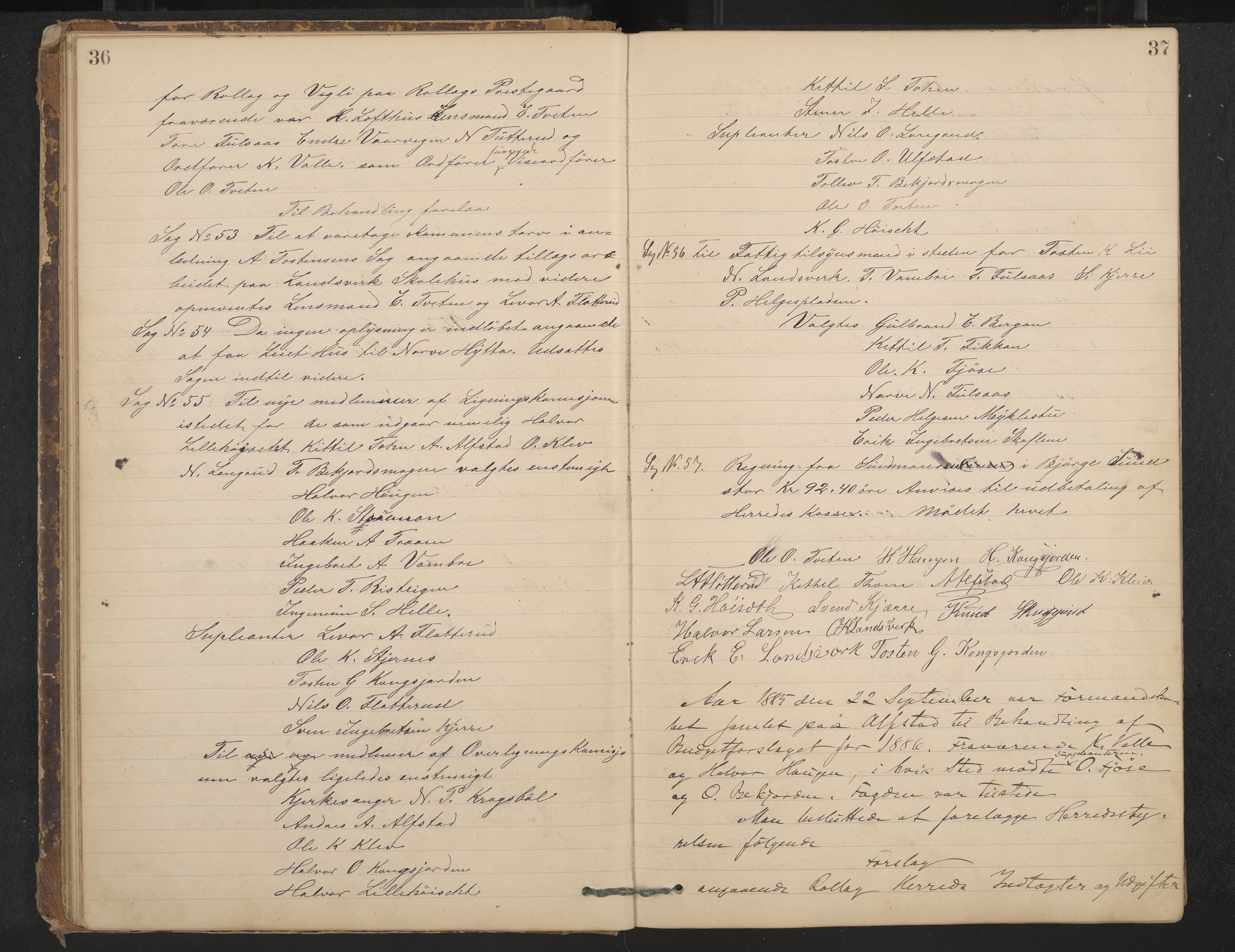 Rollag formannskap og sentraladministrasjon, IKAK/0632021-2/A/Aa/L0003: Møtebok, 1884-1897, p. 36-37