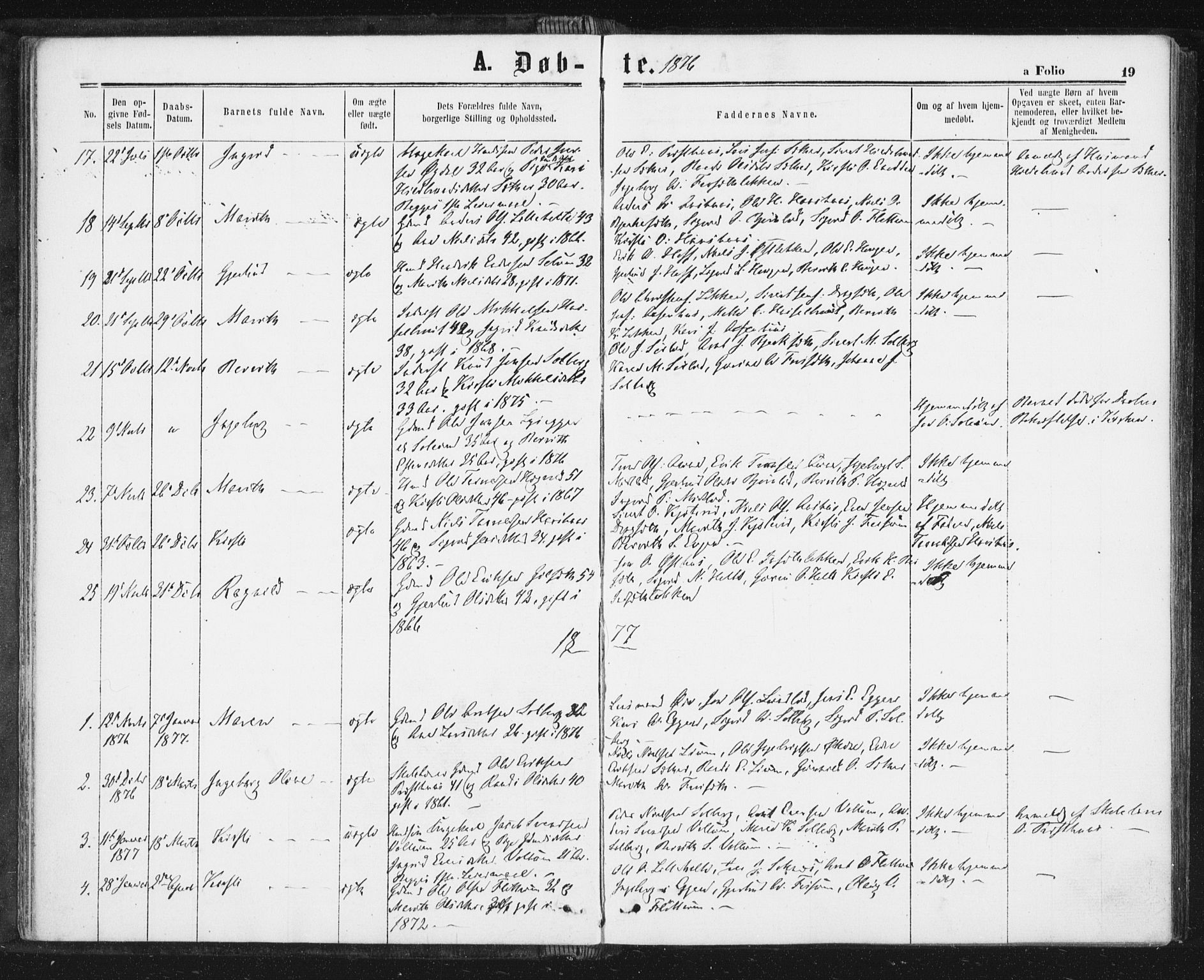 Ministerialprotokoller, klokkerbøker og fødselsregistre - Sør-Trøndelag, SAT/A-1456/689/L1039: Parish register (official) no. 689A04, 1865-1878, p. 19