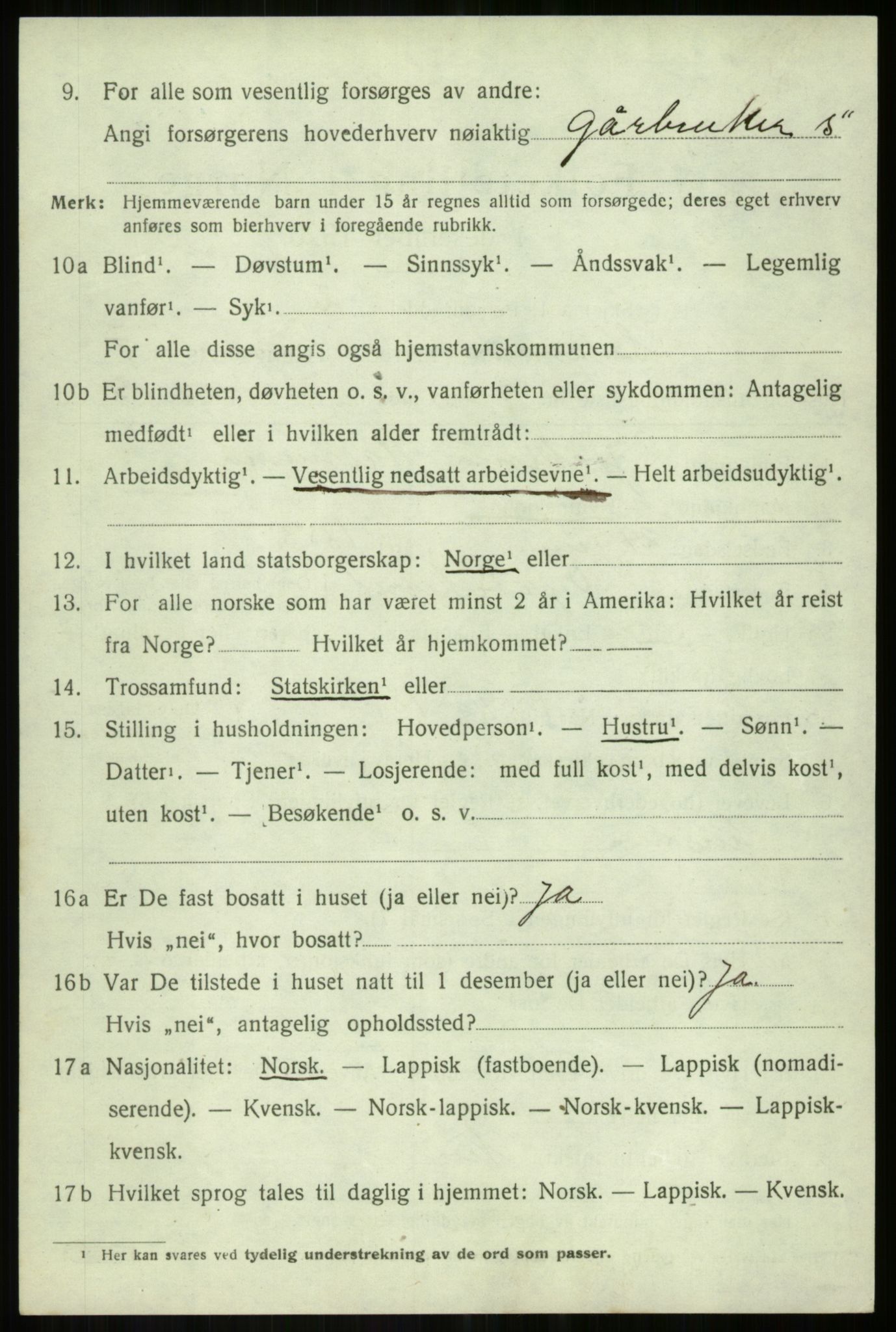 SATØ, 1920 census for Salangen, 1920, p. 4611