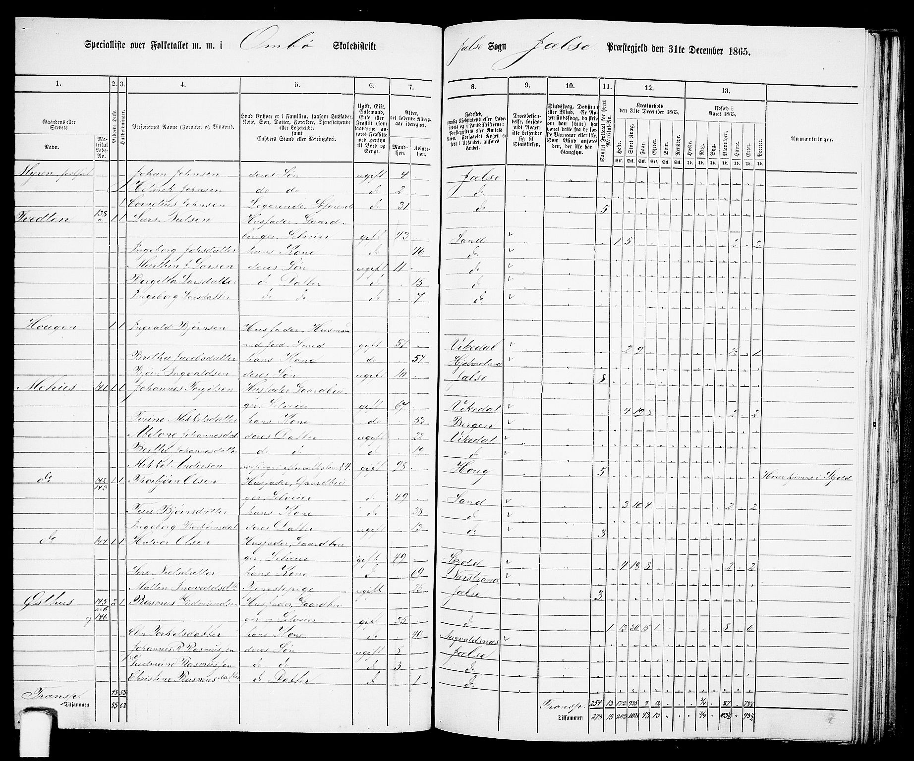 RA, 1865 census for Jelsa, 1865, p. 73