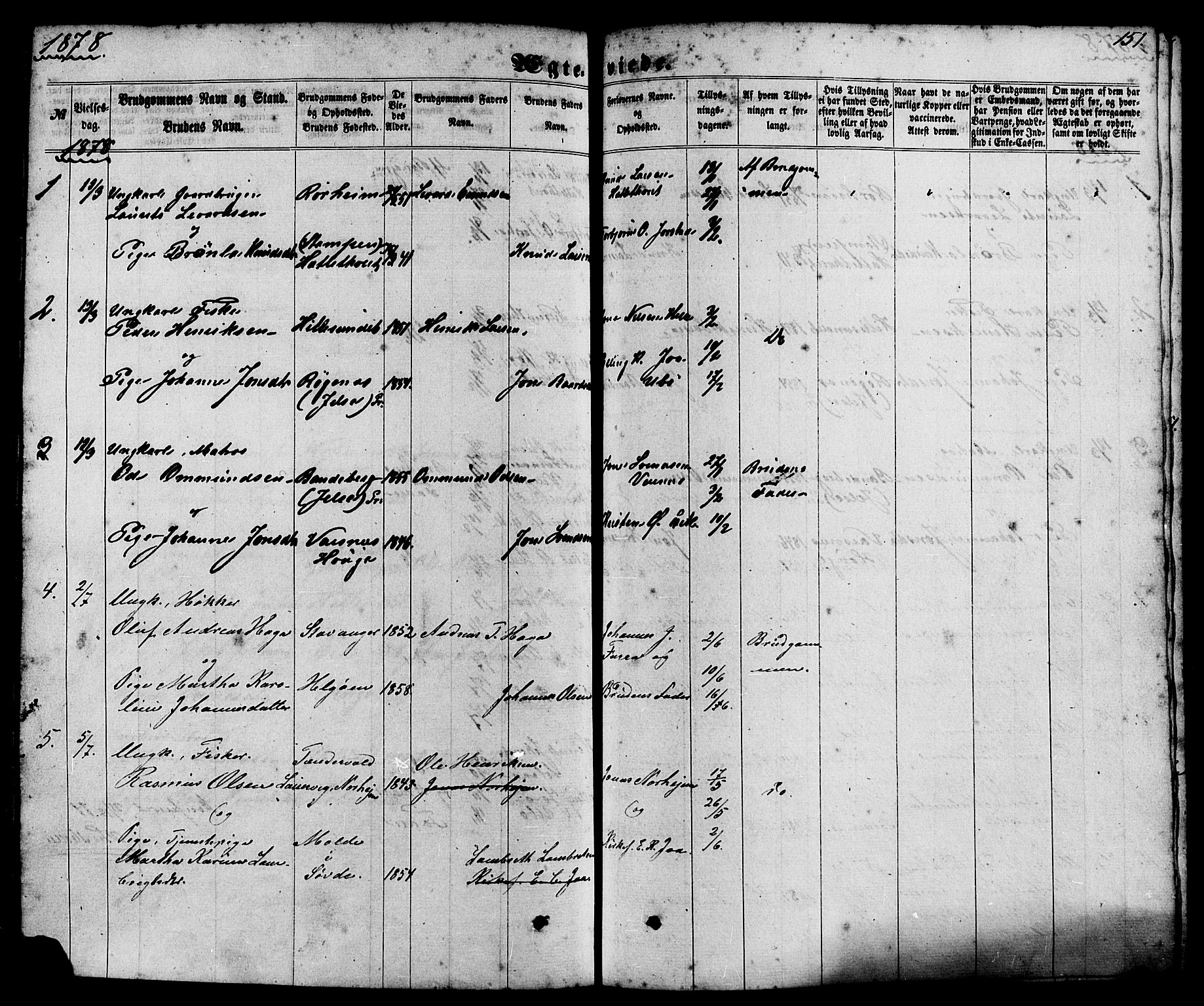 Nedstrand sokneprestkontor, AV/SAST-A-101841/01/IV: Parish register (official) no. A 10, 1861-1887, p. 151