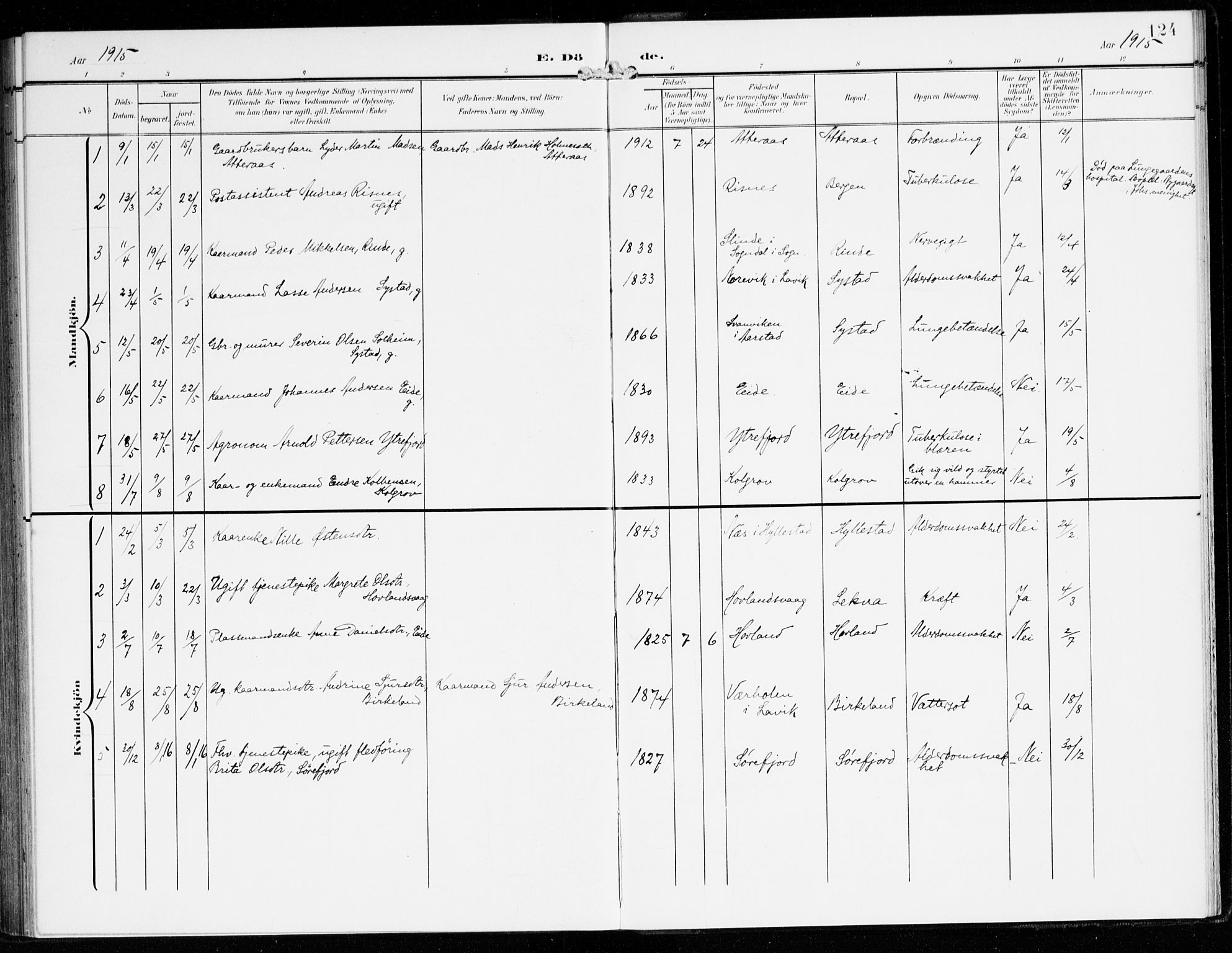 Hyllestad sokneprestembete, SAB/A-80401: Parish register (official) no. B 2, 1903-1917, p. 124