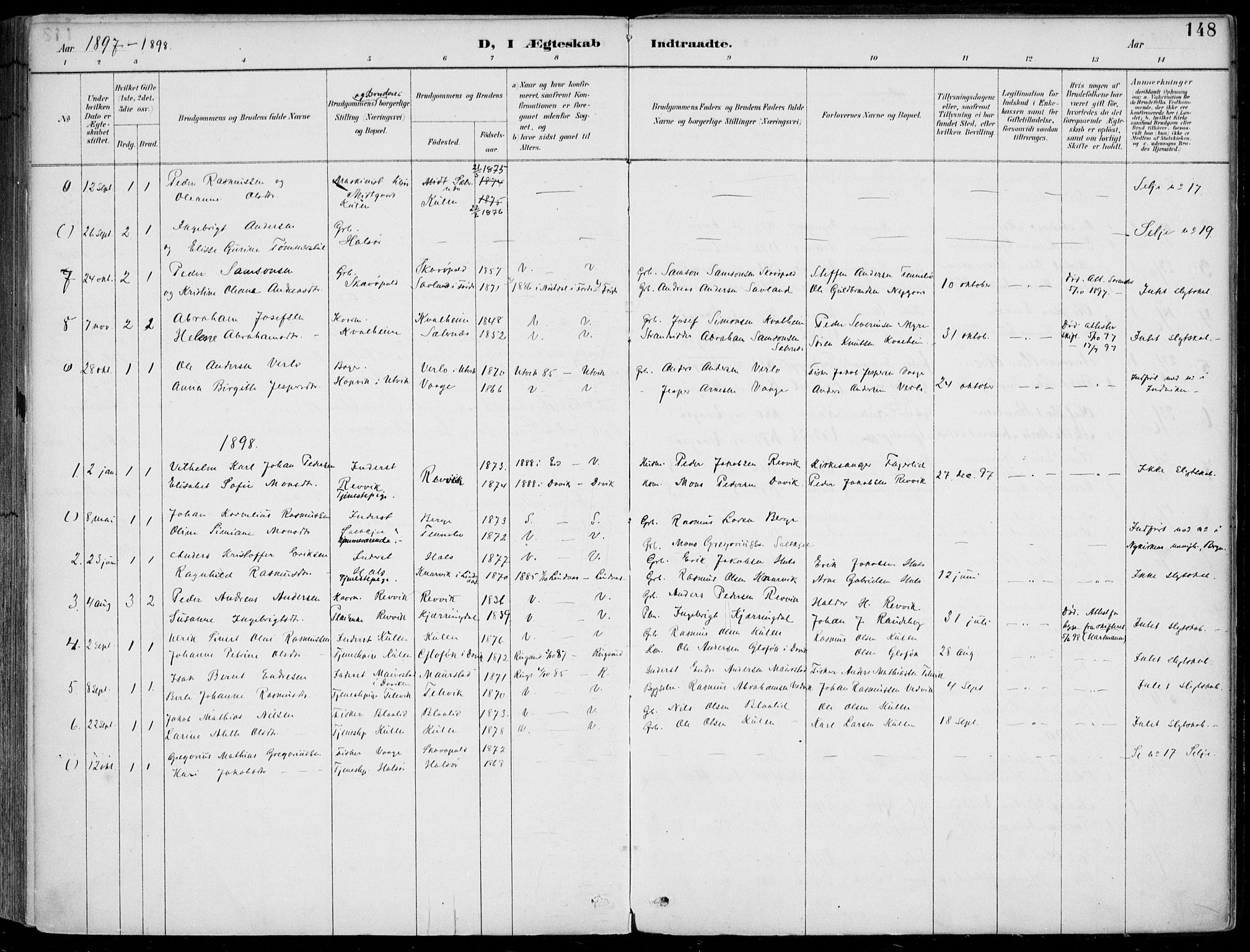 Selje sokneprestembete, SAB/A-99938/H/Ha/Haa/Haac/L0002: Parish register (official) no. C  2, 1889-1904, p. 148