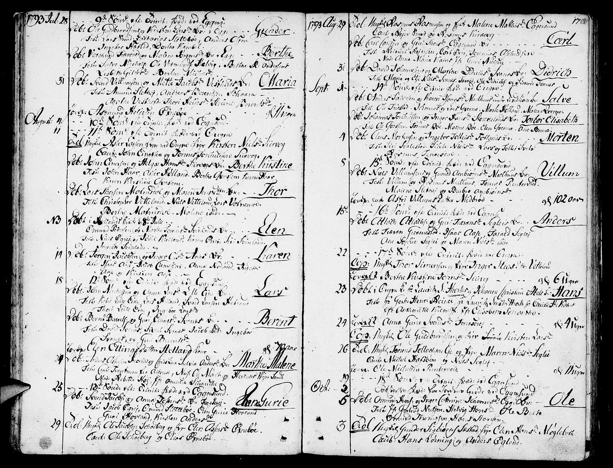 Eigersund sokneprestkontor, SAST/A-101807/S08/L0005: Parish register (official) no. A 5 /1, 1790-1808, p. 17
