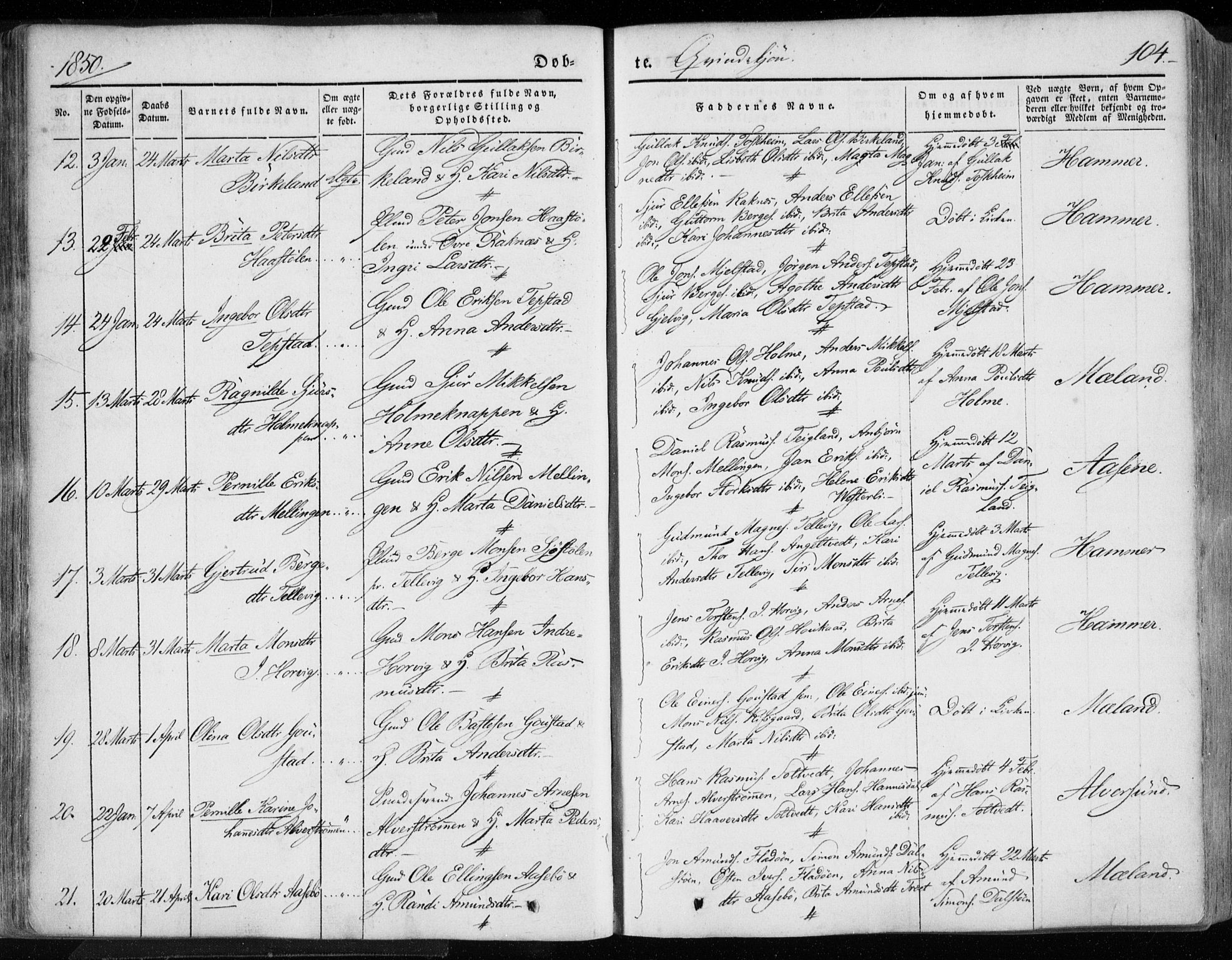 Hamre sokneprestembete, AV/SAB-A-75501/H/Ha/Haa/Haaa/L0013: Parish register (official) no. A 13, 1846-1857, p. 104