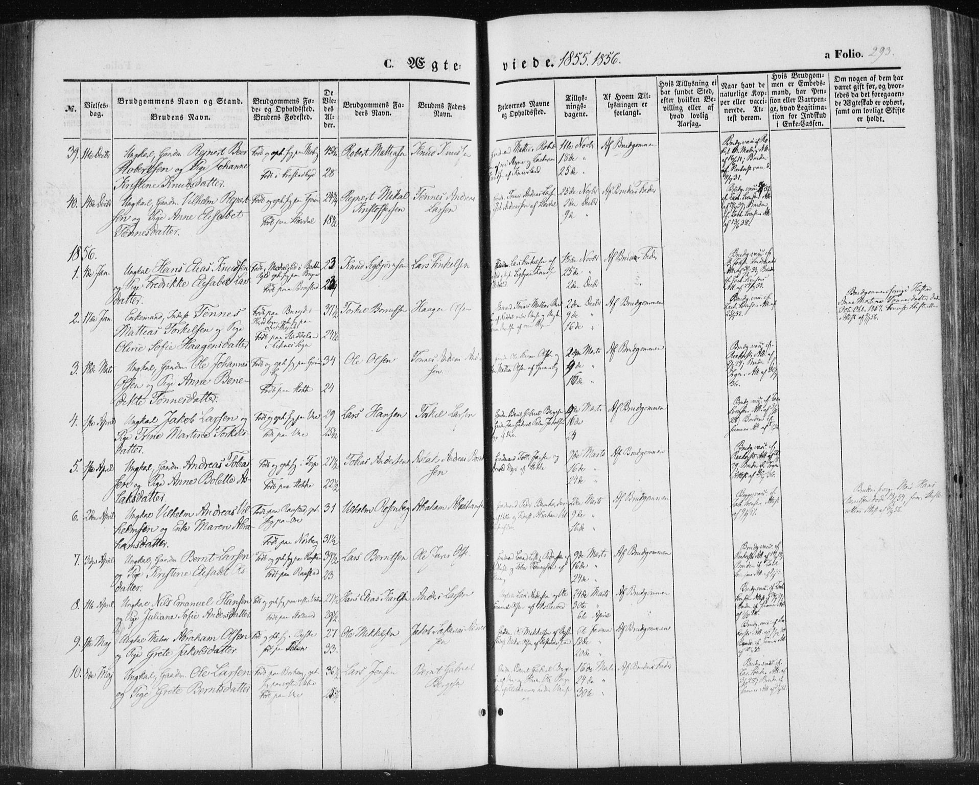 Lista sokneprestkontor, SAK/1111-0027/F/Fa/L0010: Parish register (official) no. A 10, 1846-1861, p. 293