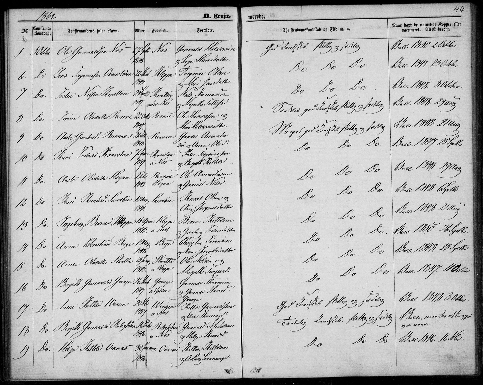 Lunde kirkebøker, AV/SAKO-A-282/F/Fb/L0002: Parish register (official) no. II 2, 1861-1881, p. 44