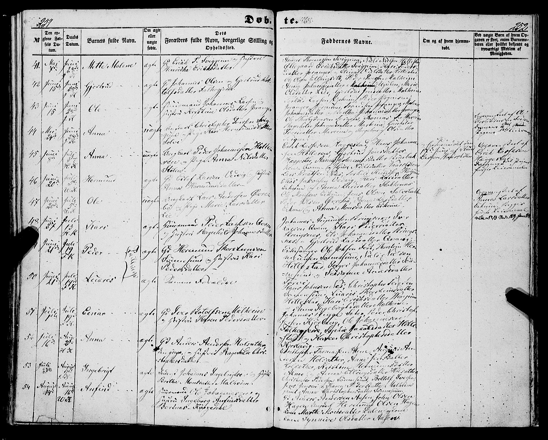 Hafslo sokneprestembete, AV/SAB-A-80301/H/Haa/Haaa/L0009: Parish register (official) no. A 9, 1852-1873, p. 251-252