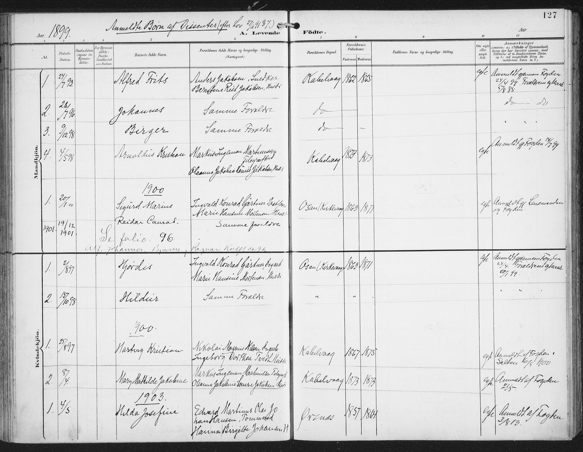 Ministerialprotokoller, klokkerbøker og fødselsregistre - Nordland, SAT/A-1459/874/L1062: Parish register (official) no. 874A06, 1899-1907, p. 127