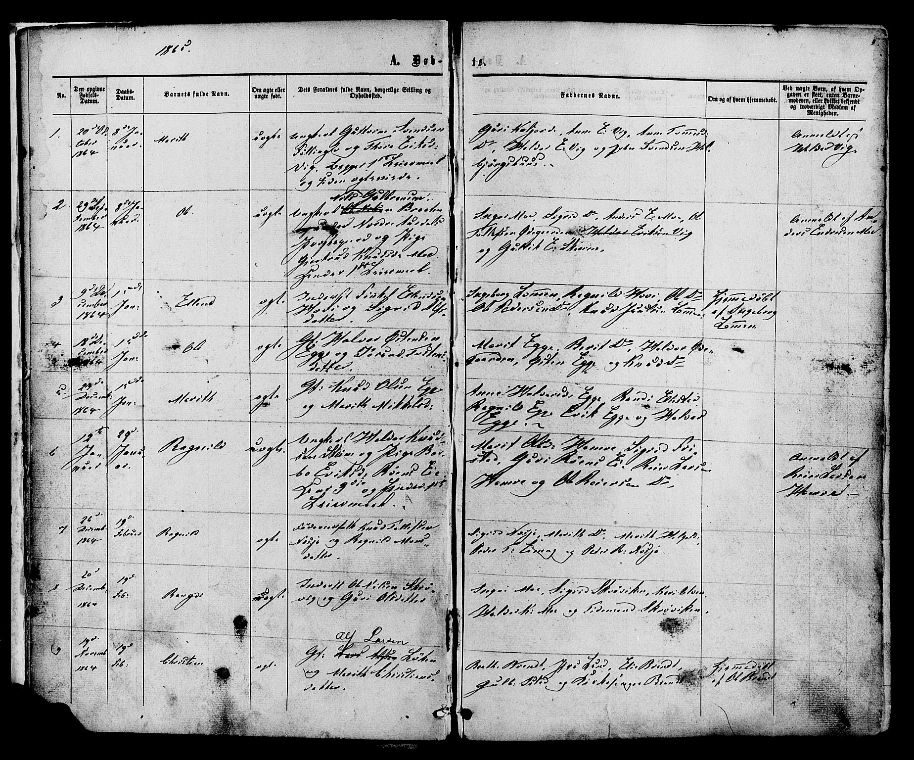 Vestre Slidre prestekontor, SAH/PREST-136/H/Ha/Haa/L0003: Parish register (official) no. 3, 1865-1880, p. 5
