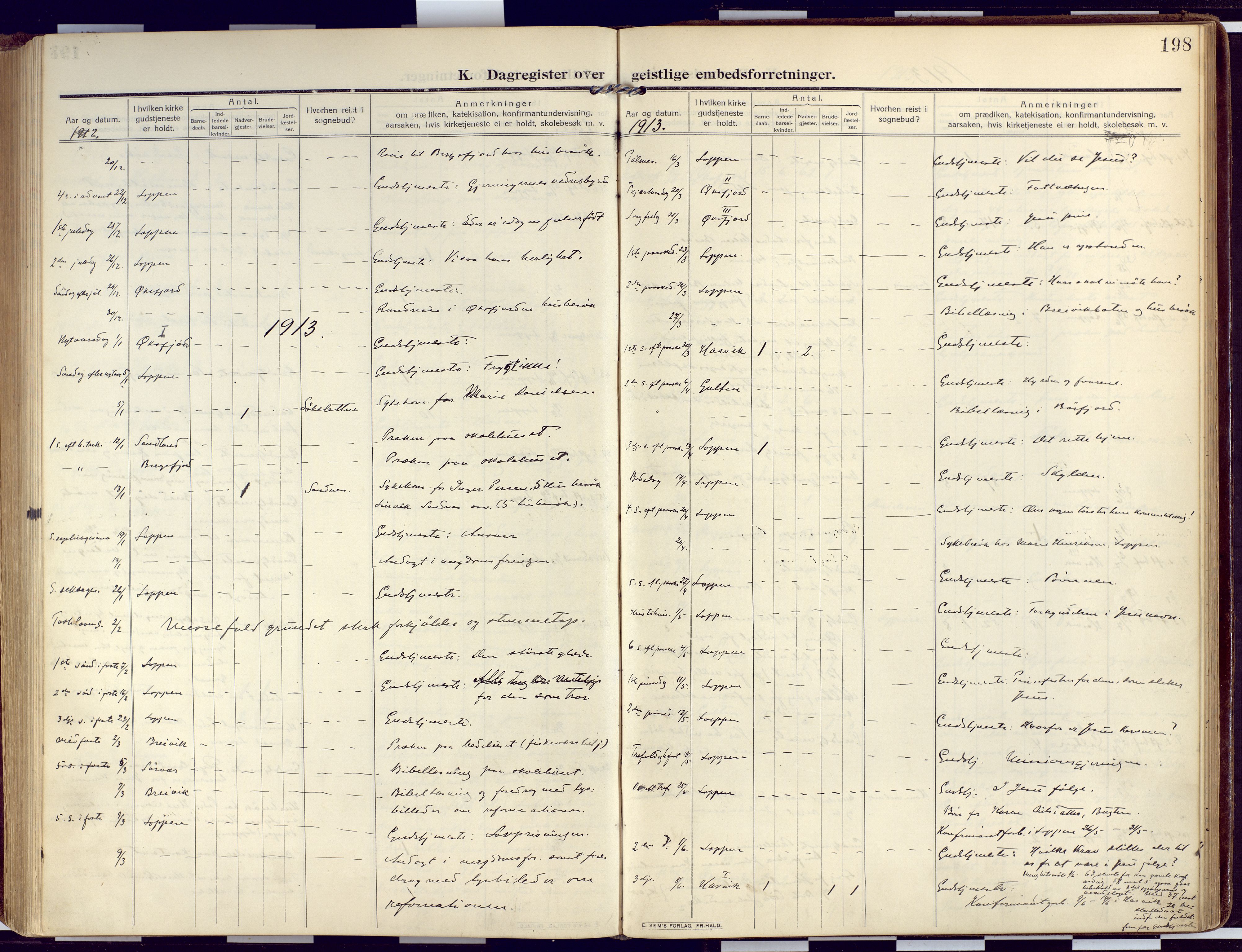 Loppa sokneprestkontor, SATØ/S-1339/H/Ha/L0011kirke: Parish register (official) no. 11, 1909-1919, p. 198