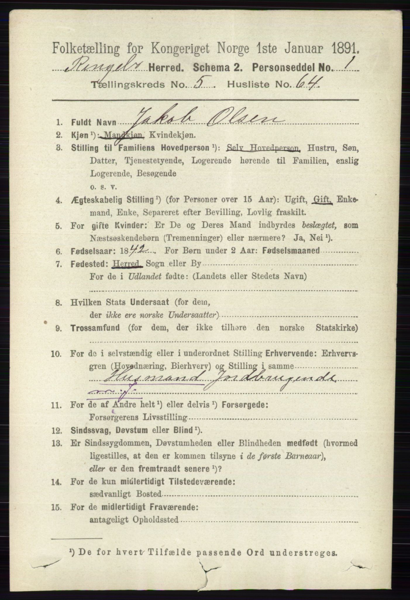 RA, 1891 census for 0520 Ringebu, 1891, p. 2355