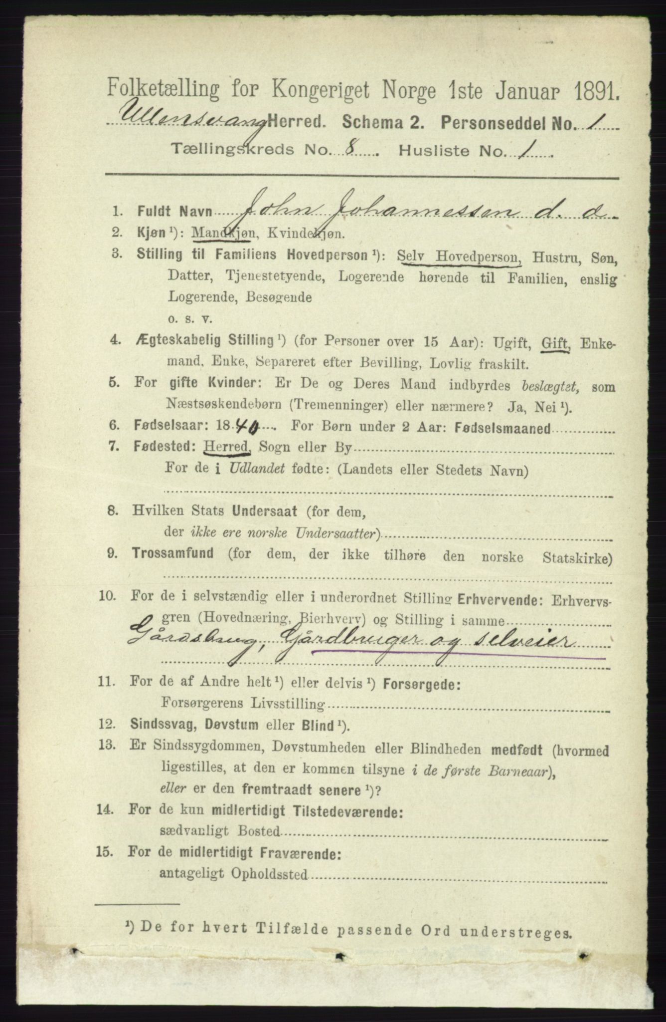 RA, 1891 census for 1230 Ullensvang, 1891, p. 2715