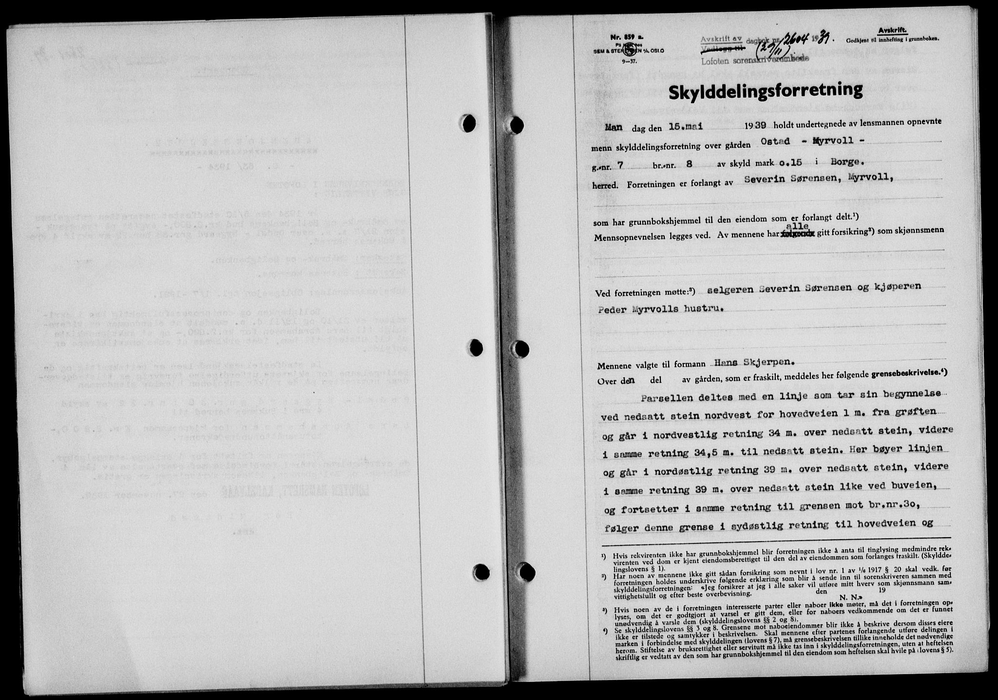 Lofoten sorenskriveri, SAT/A-0017/1/2/2C/L0006a: Mortgage book no. 6a, 1939-1939, Diary no: : 2604/1939
