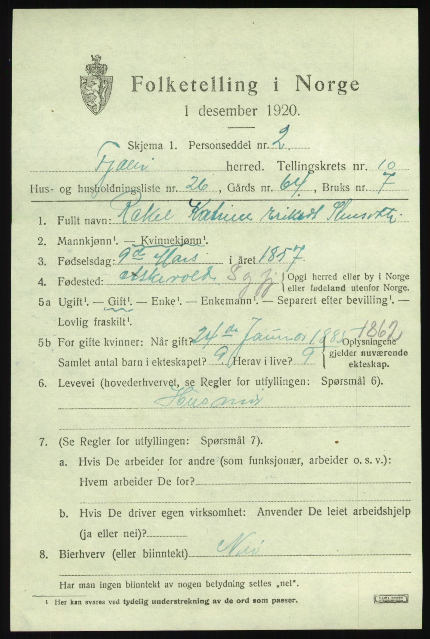 SAB, 1920 census for Fjaler, 1920, p. 5239