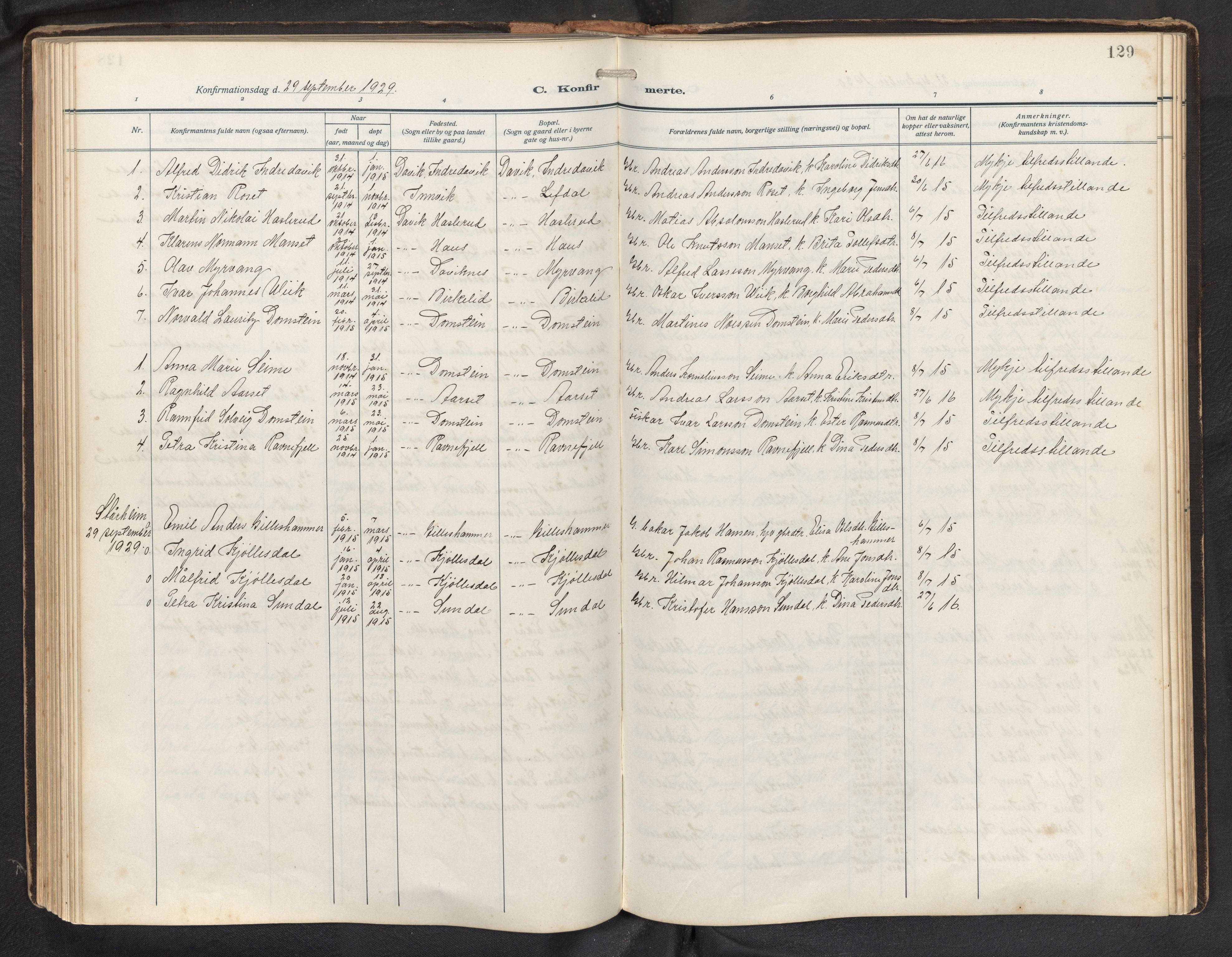 Davik sokneprestembete, AV/SAB-A-79701/H/Hab/Haba/L0003: Parish register (copy) no. A 3, 1912-1947, p. 128b-129a