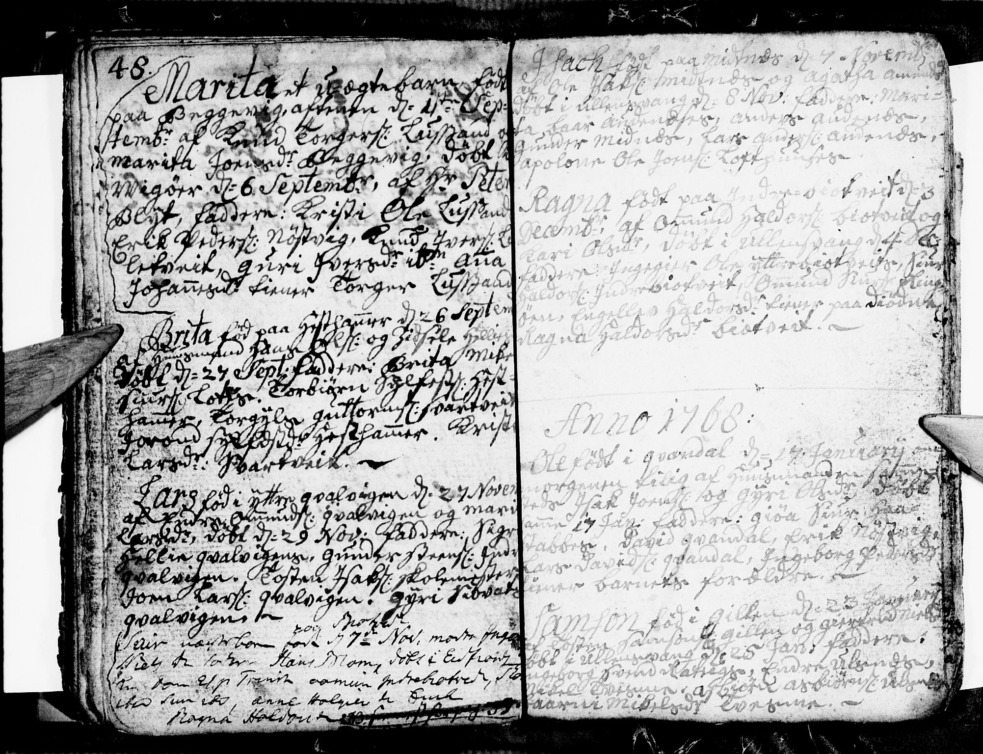 Ullensvang sokneprestembete, SAB/A-78701/H/Hab: Parish register (copy) no. E 1, 1766-1769, p. 48-49