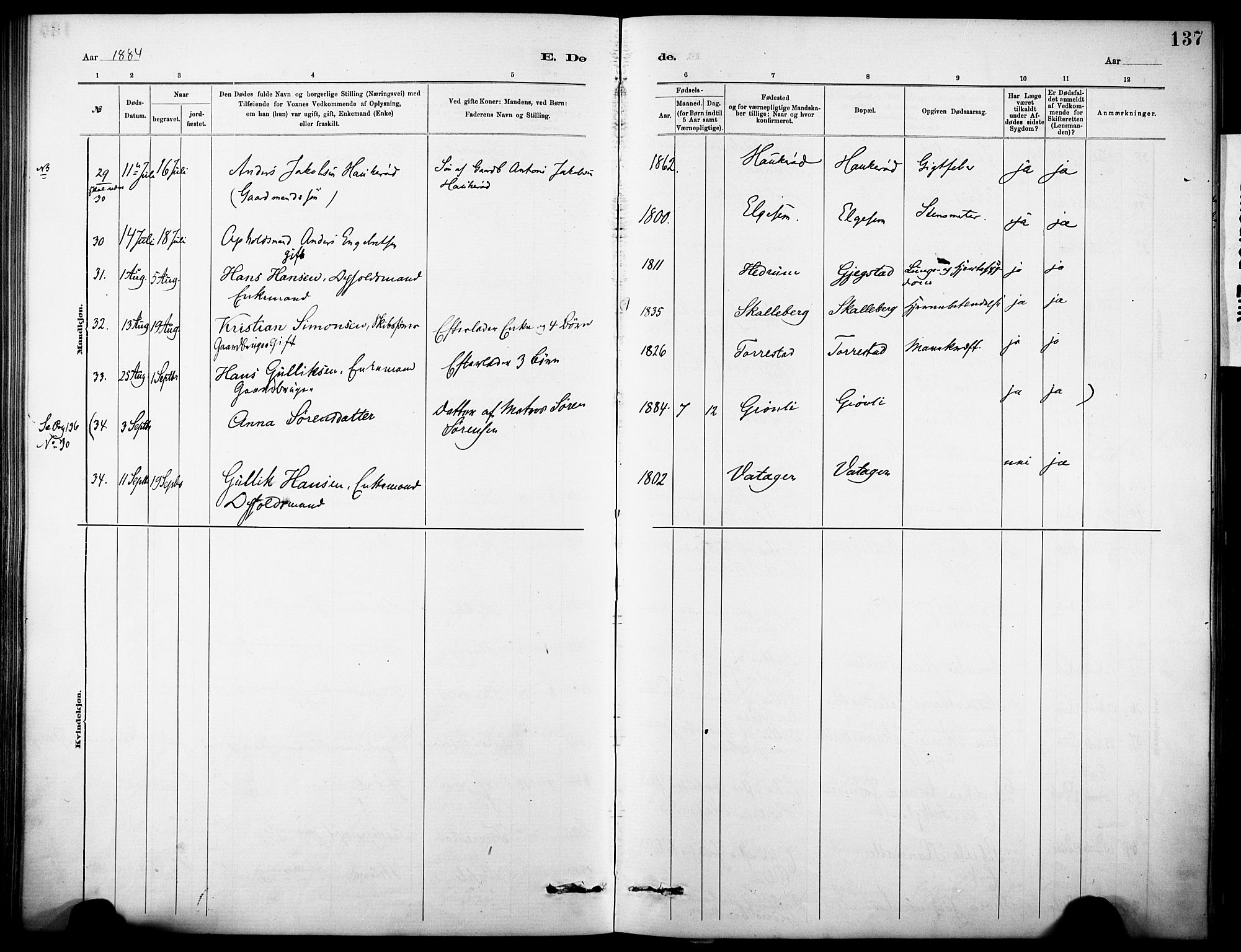 Sandar kirkebøker, SAKO/A-243/F/Fa/L0013: Parish register (official) no. 13, 1883-1895, p. 137