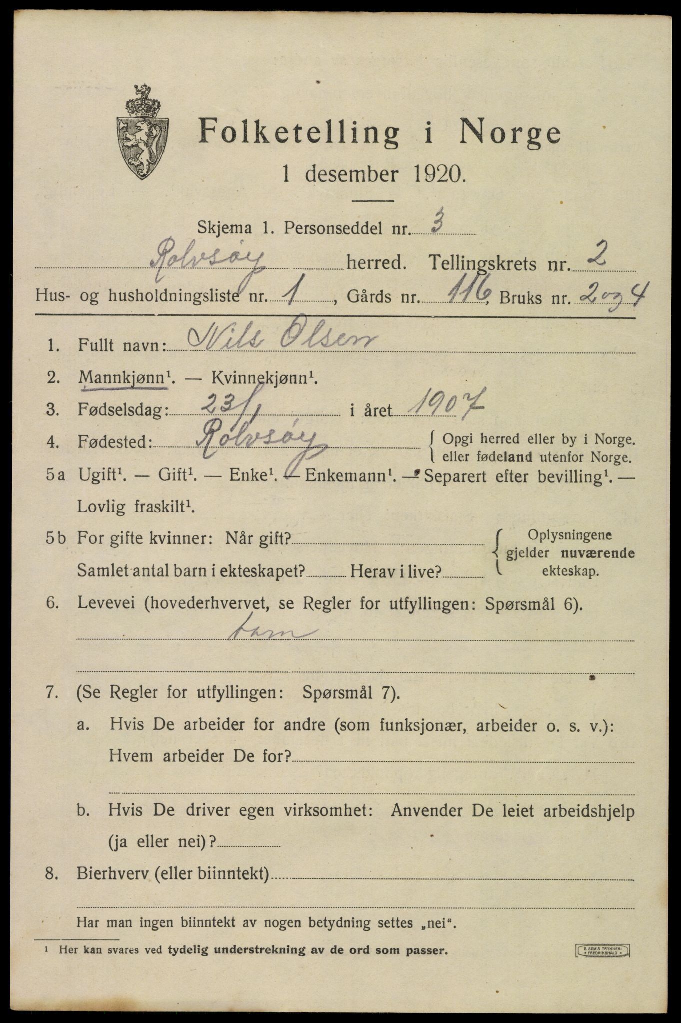 SAO, 1920 census for Rolvsøy, 1920, p. 1561