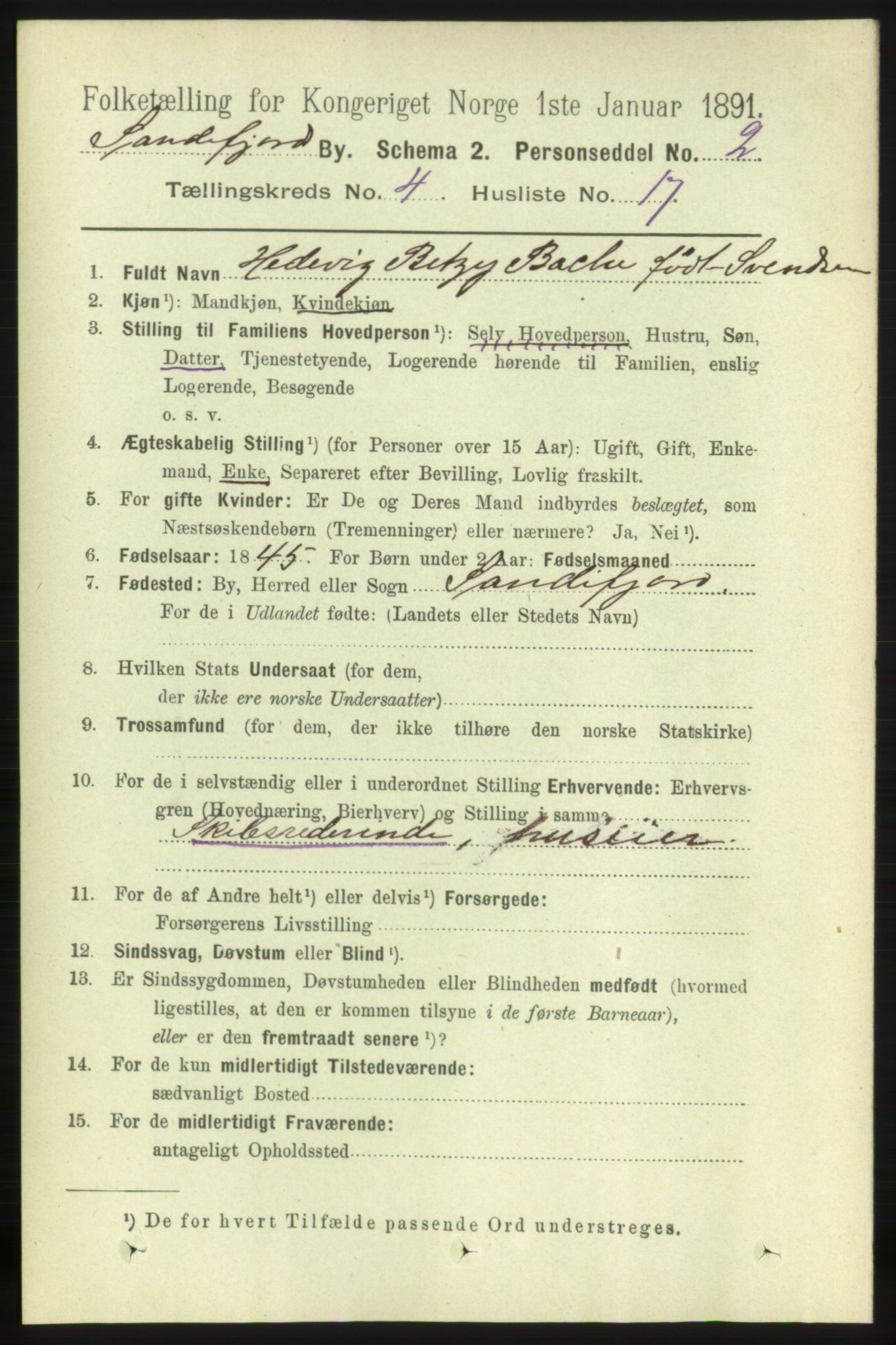 RA, 1891 census for 0706 Sandefjord, 1891, p. 1270