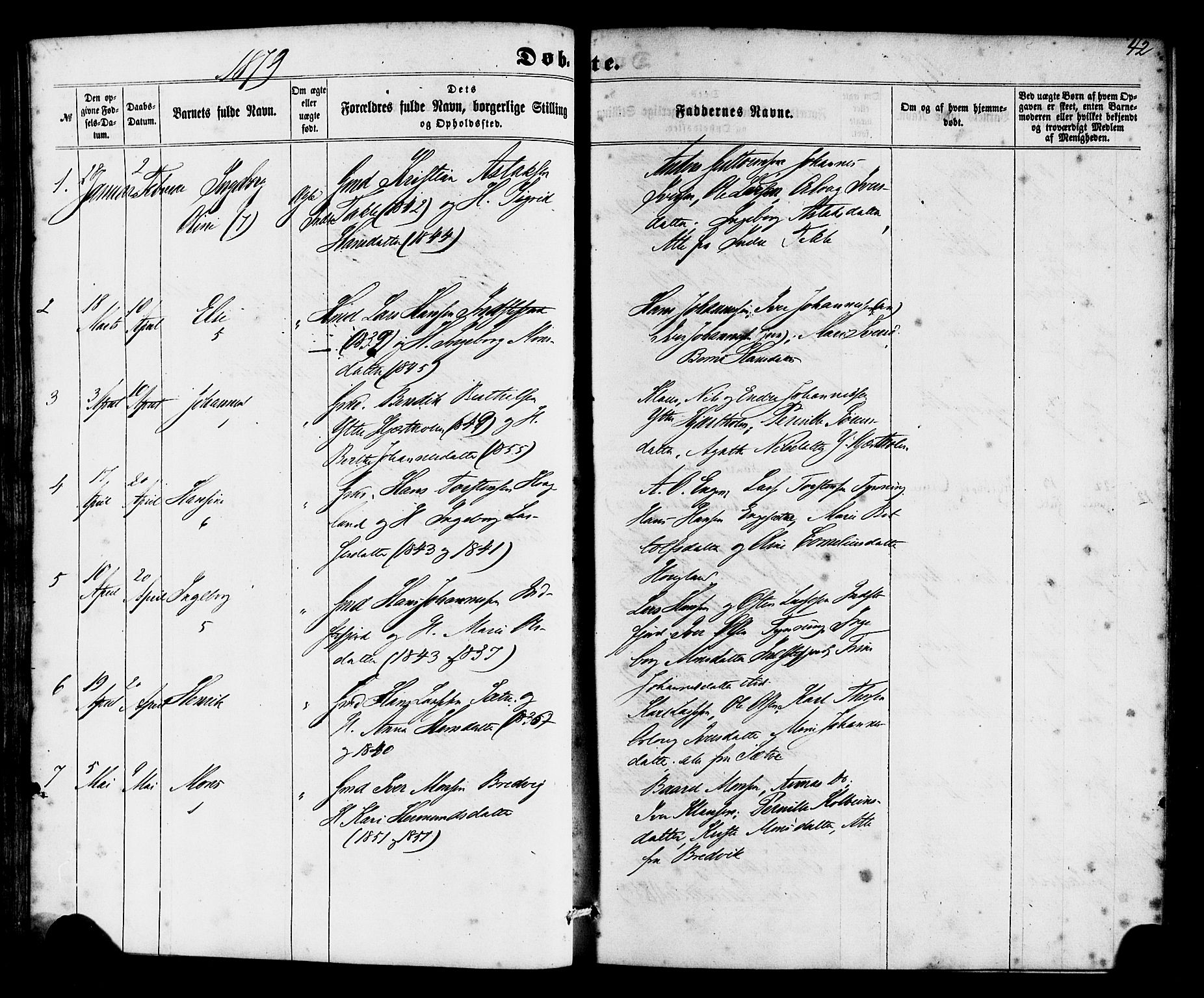 Gulen sokneprestembete, SAB/A-80201/H/Haa/Haac/L0001: Parish register (official) no. C 1, 1859-1881, p. 42